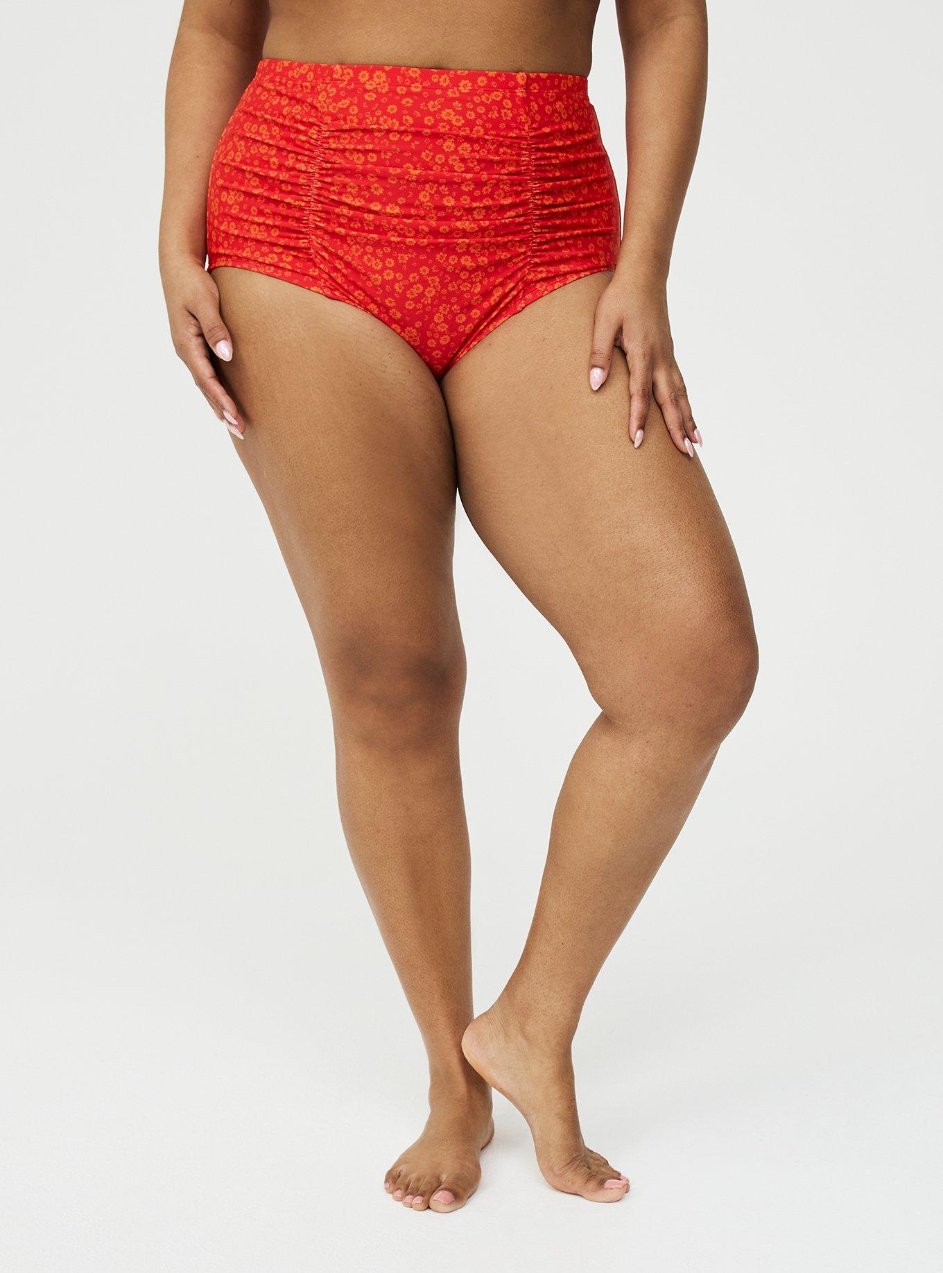 High-Rise Ruched Swim Bottom, ELISE DITSY RED, alternate