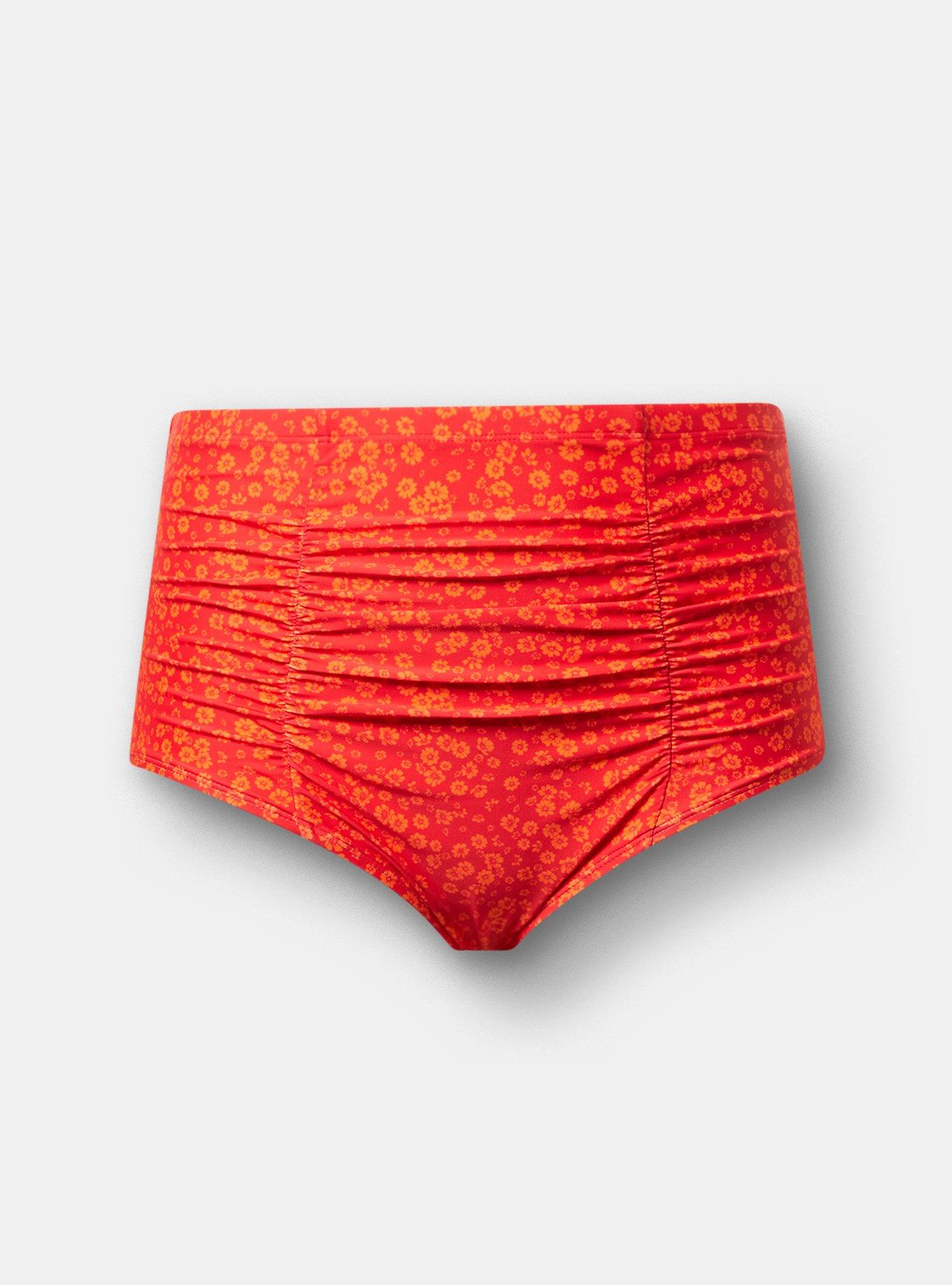 High-Rise Ruched Swim Bottom, ELISE DITSY RED, hi-res