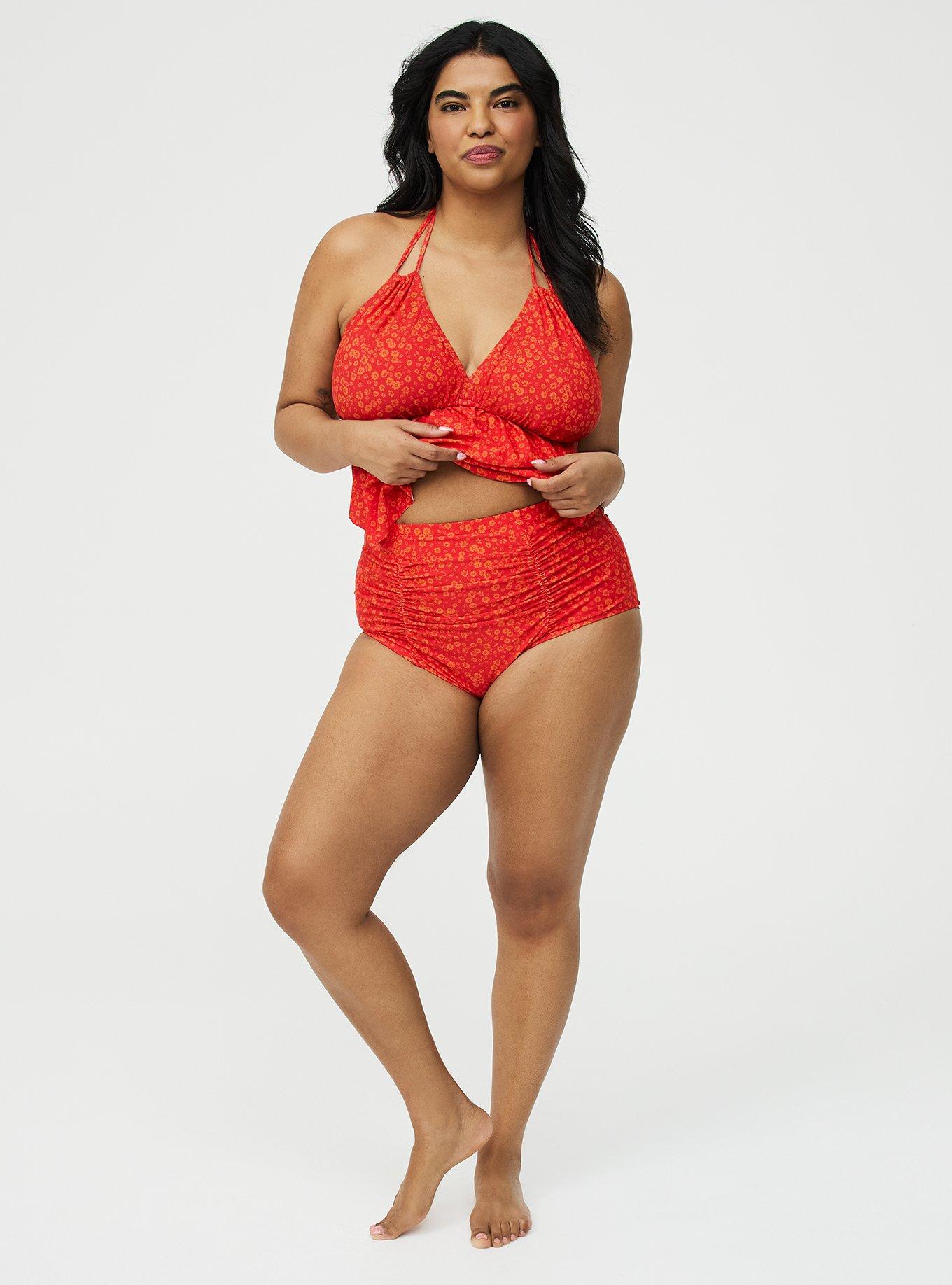 High-Rise Ruched Swim Bottom, ELISE DITSY RED, hi-res