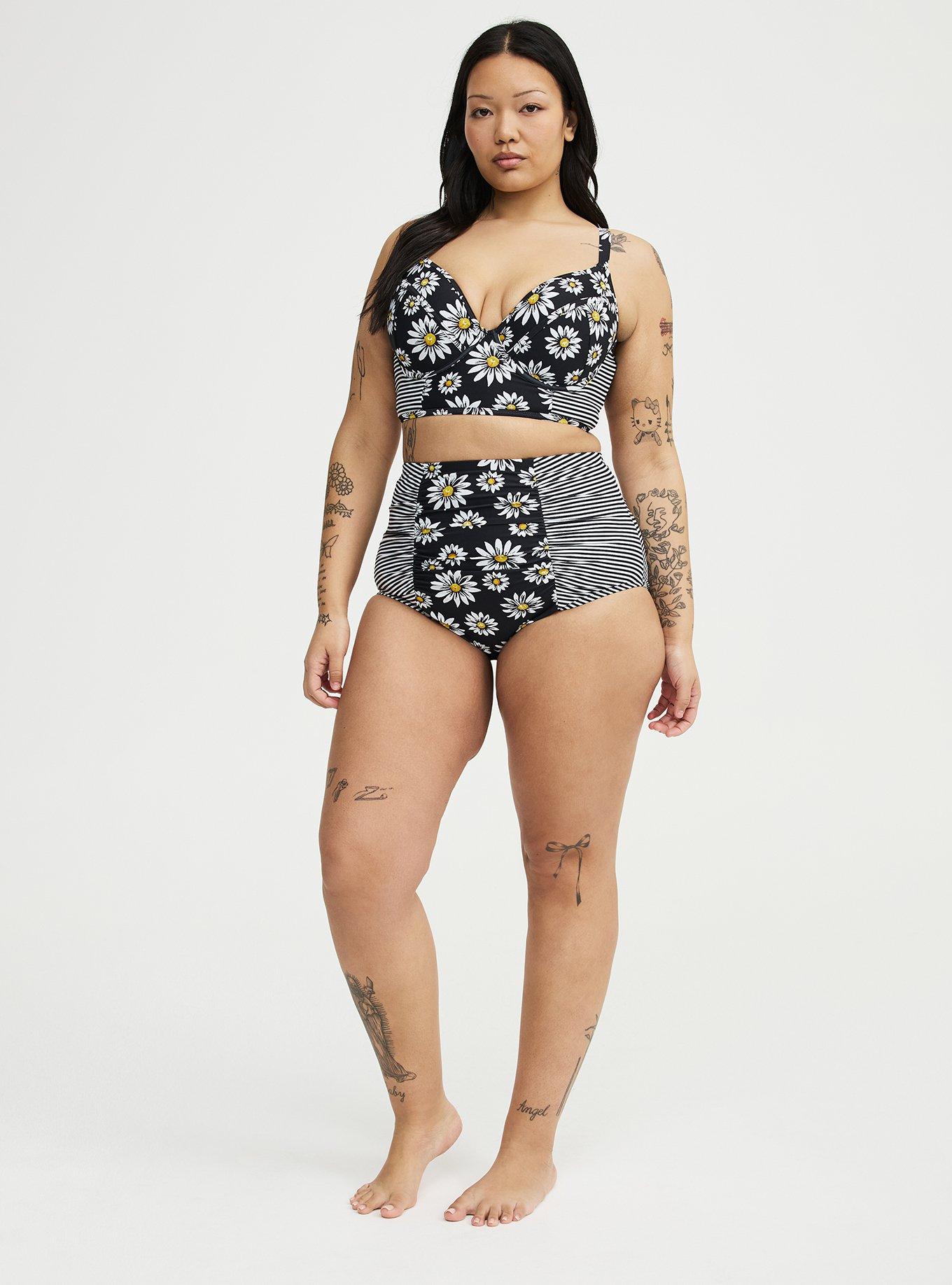 High-Rise Ruched Swim Bottom, DAISY DELIGHT BLACK, alternate