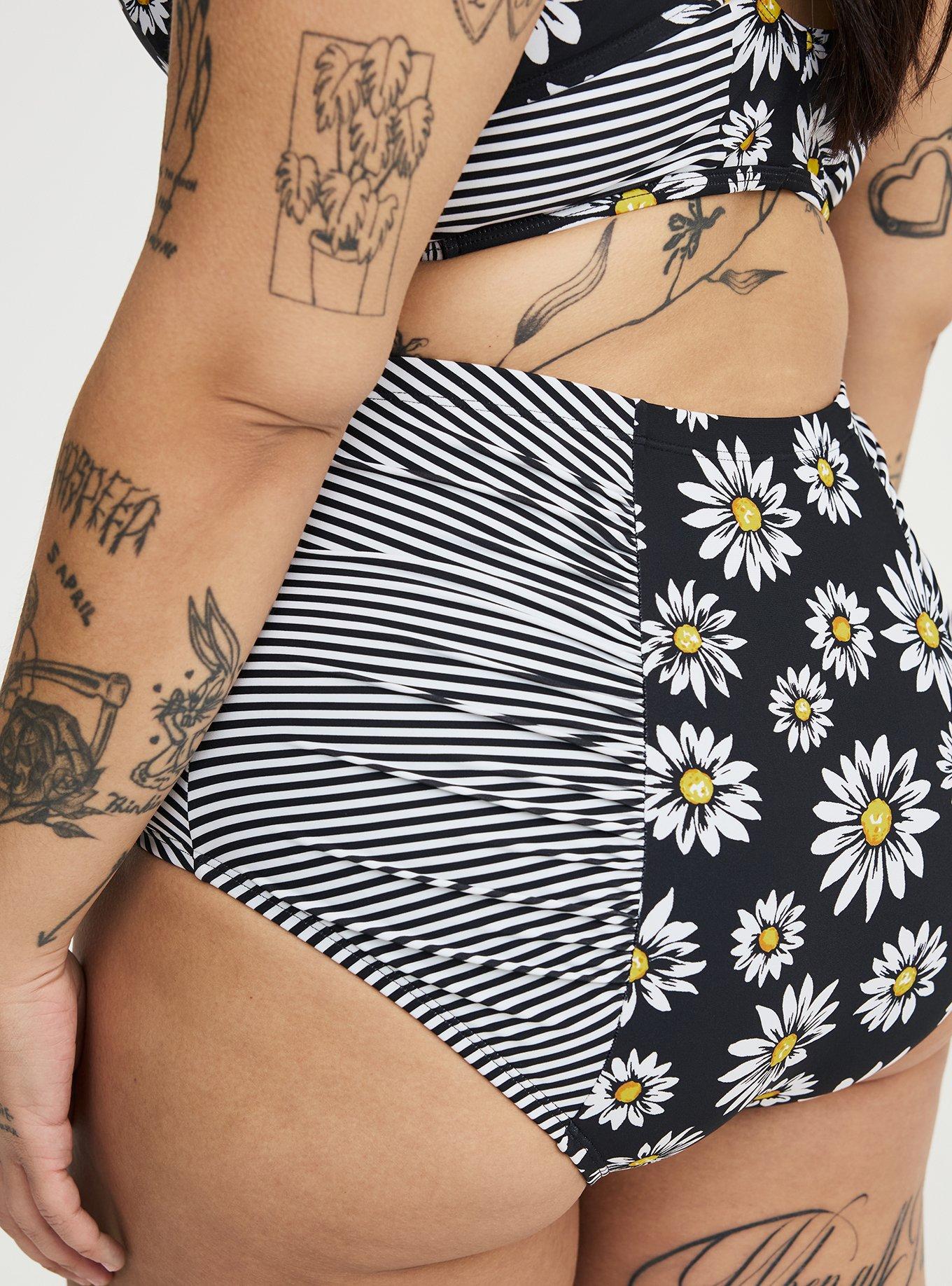 High-Rise Ruched Swim Bottom, DAISY DELIGHT BLACK, alternate