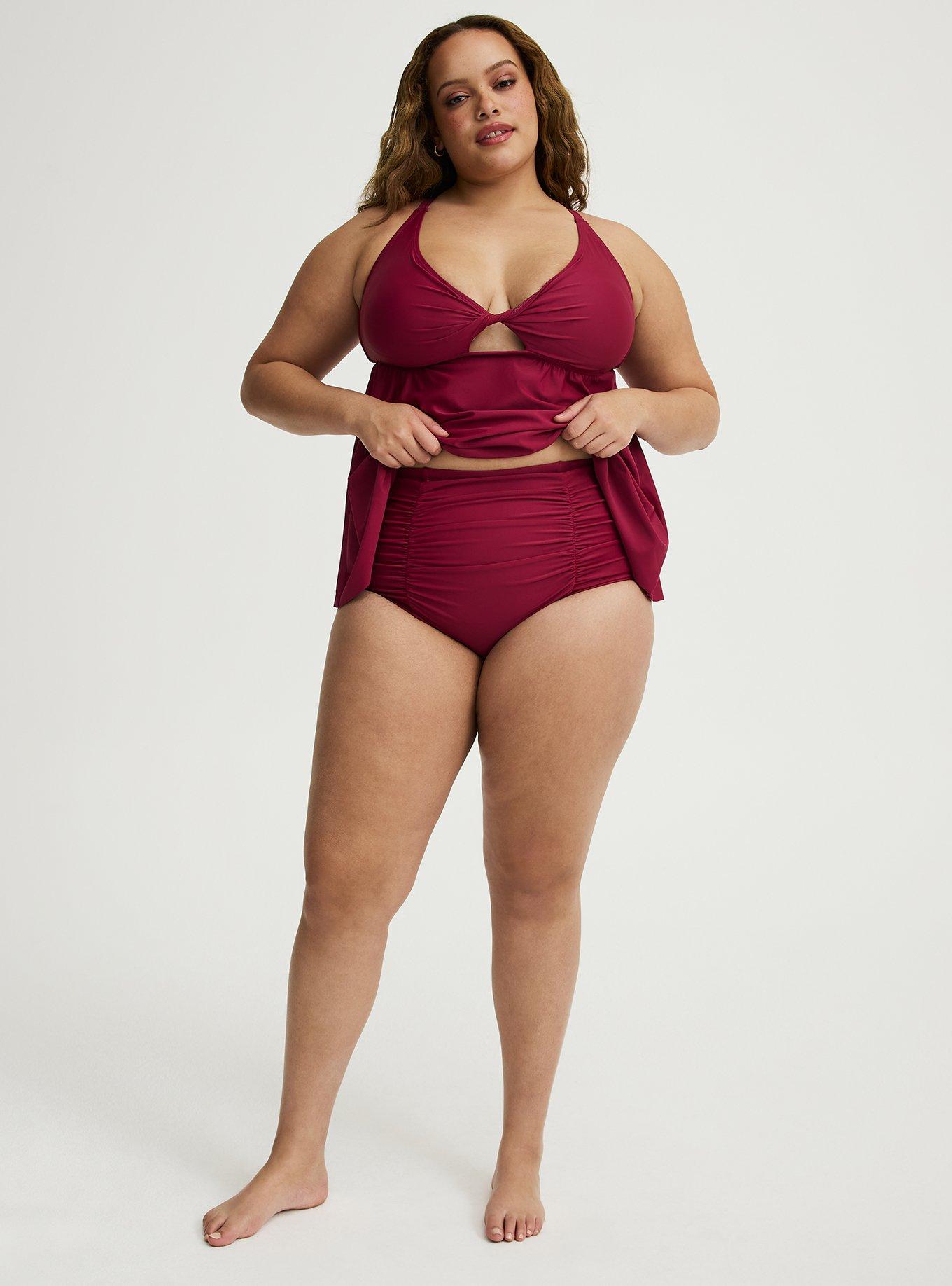 High-Rise Ruched Swim Bottom, RED PLUM SWIM, hi-res