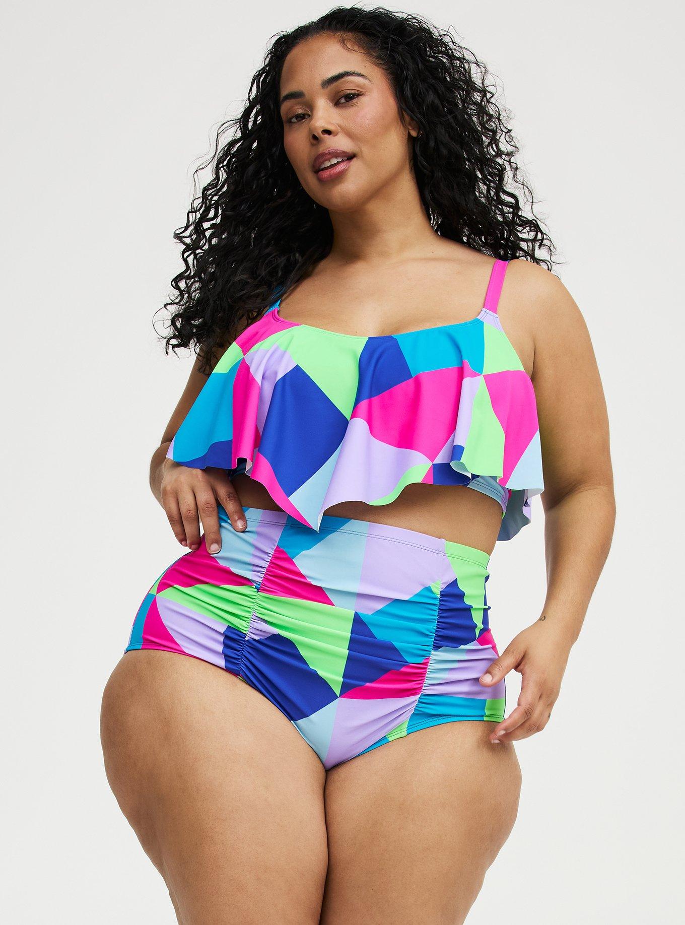 High-Rise Ruched Swim Bottom, CHILL OUT GEO MULTI, hi-res