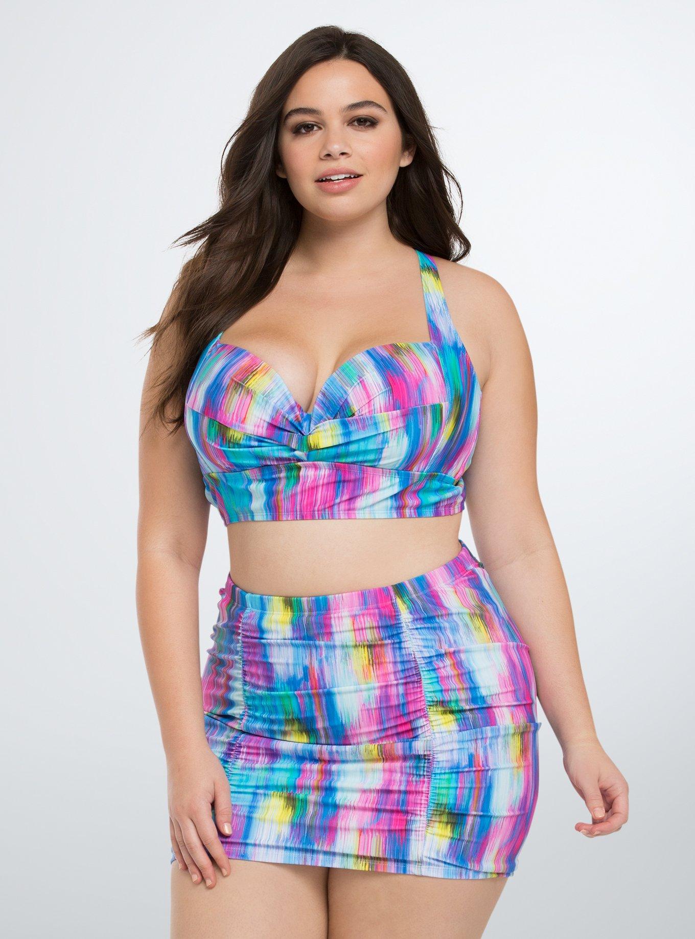 Abstract Stripe Twist Front Bikini Top, MULTI TIE DYE, hi-res
