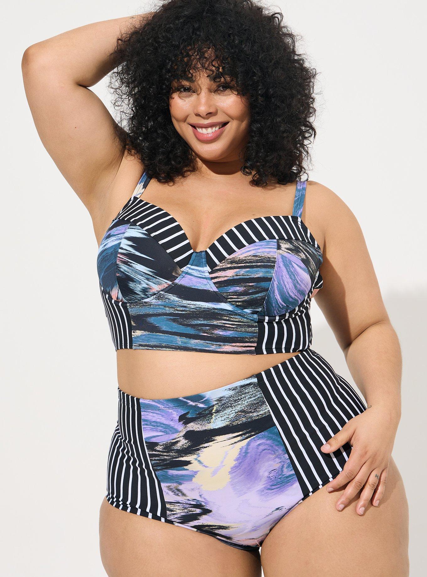 High Waist Swim Bottom, SHORELINE MARBLE PERFECT STRIPE, hi-res