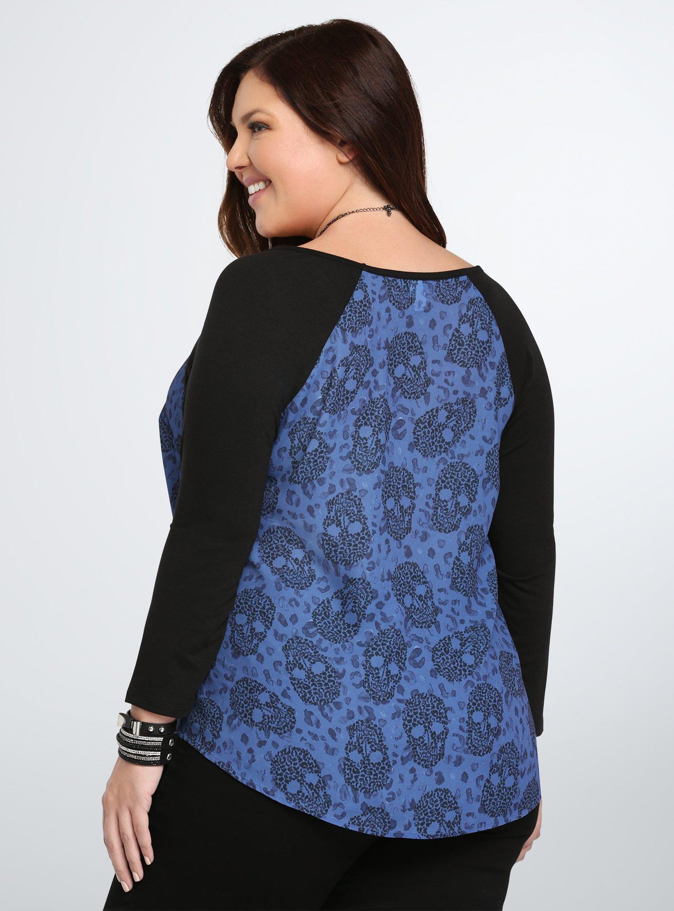 Plus Size Skull Leopard Print Raglan Tee, SKULL, alternate