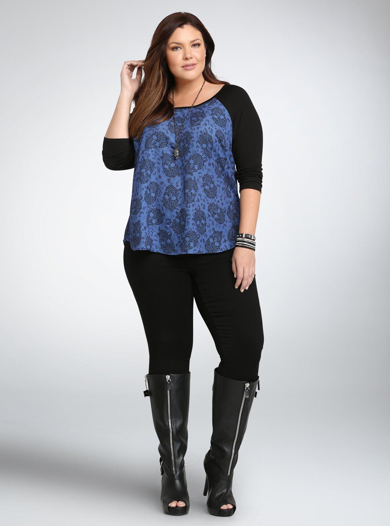 Plus Size Skull Leopard Print Raglan Tee, SKULL, alternate