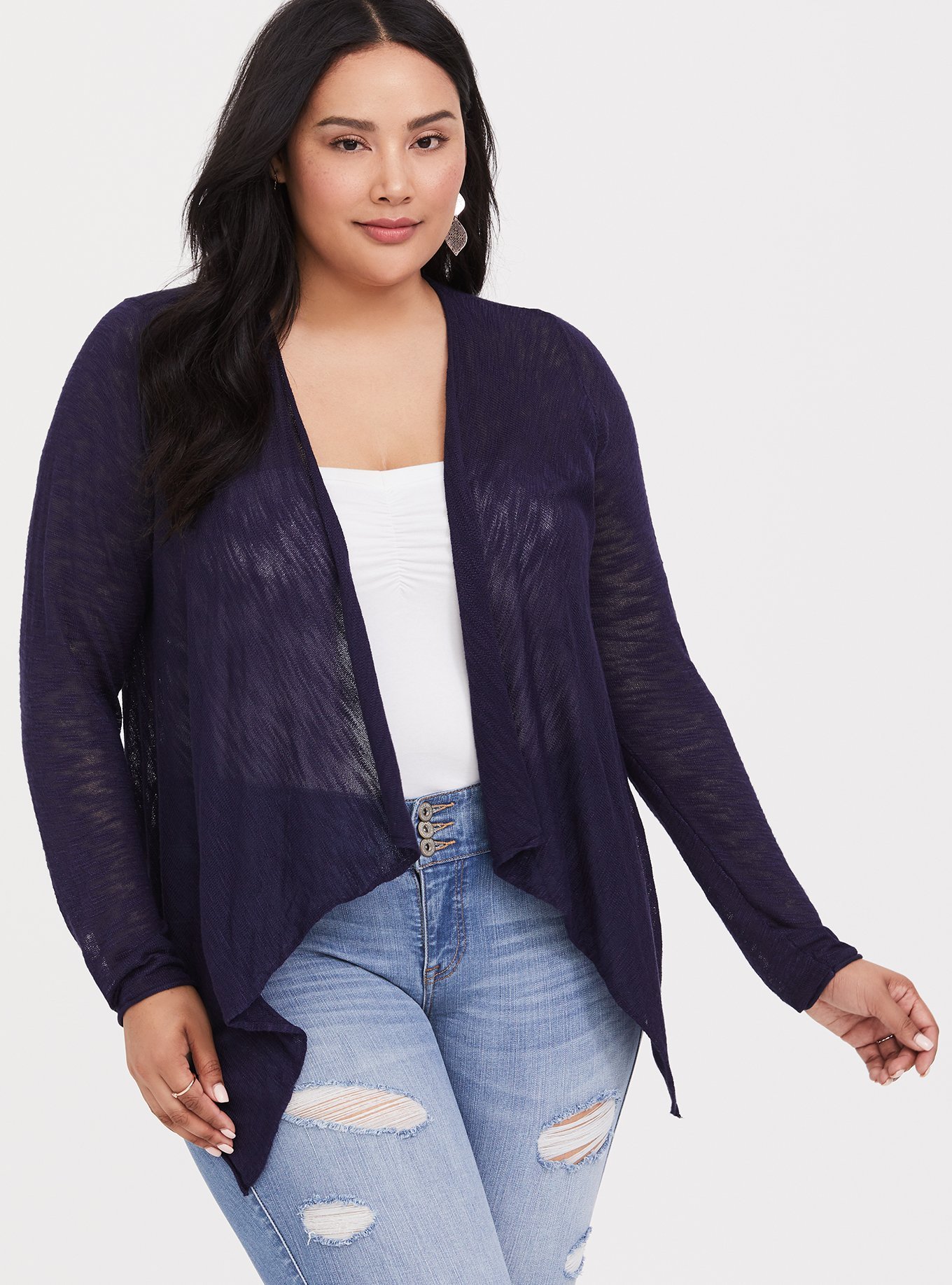 Plus Size - Slub Cardigan Drape Front Sweater - Torrid