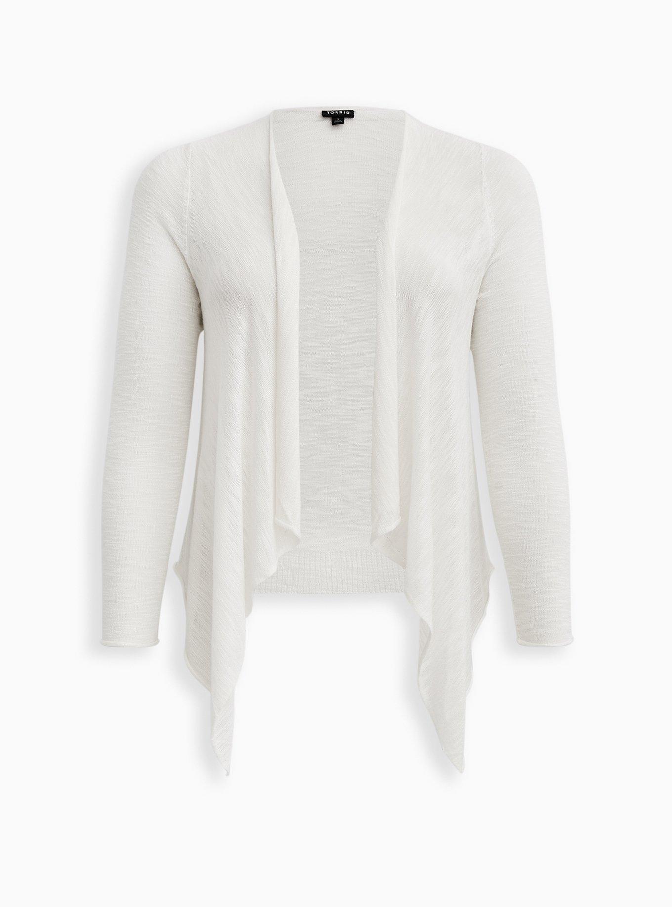 Slub Cardigan Drape Front Sweater, IVORY, hi-res