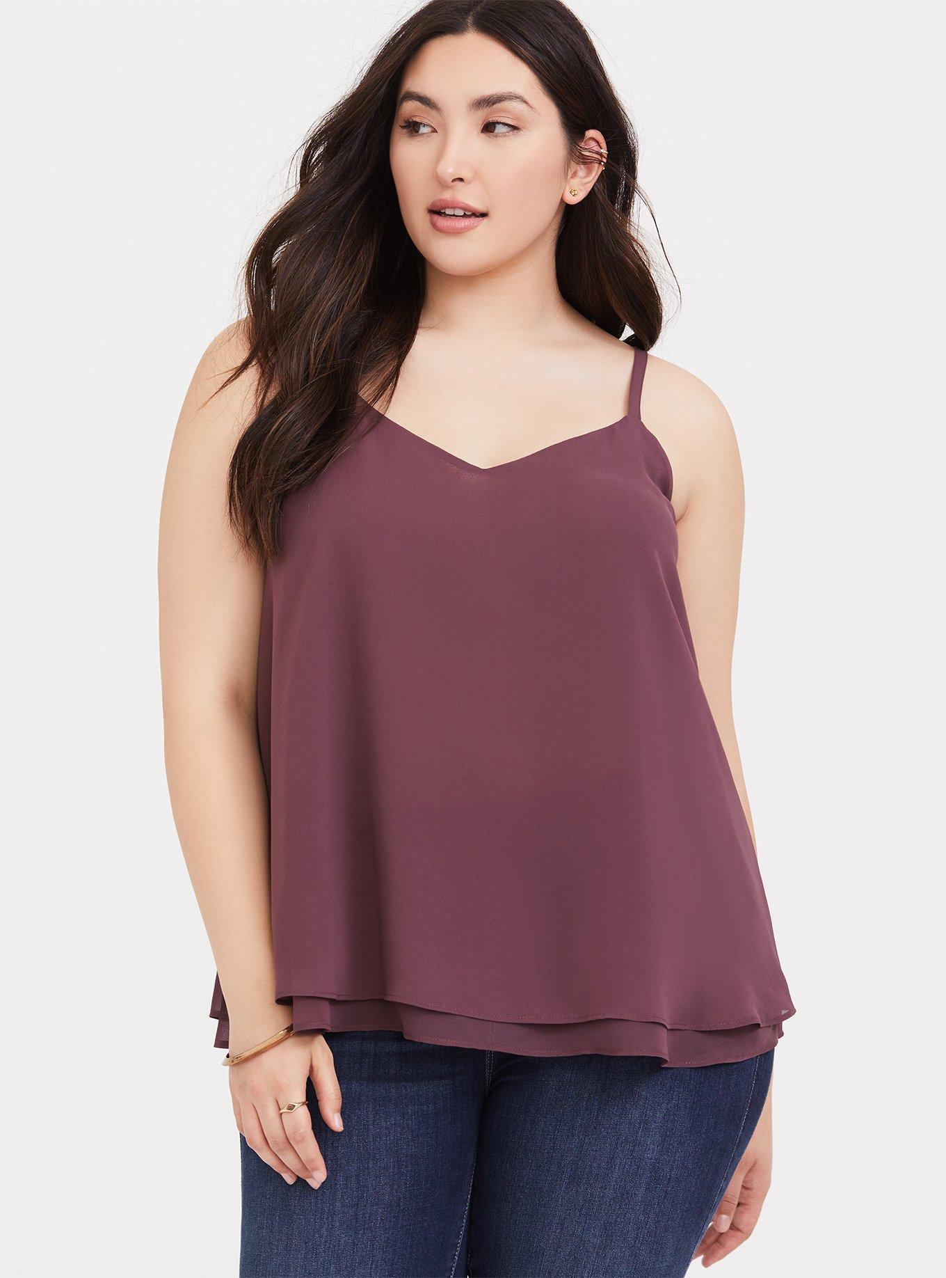 Torrid Double Layered Chiffon Cami V Cut Neck & Back Neon Pink