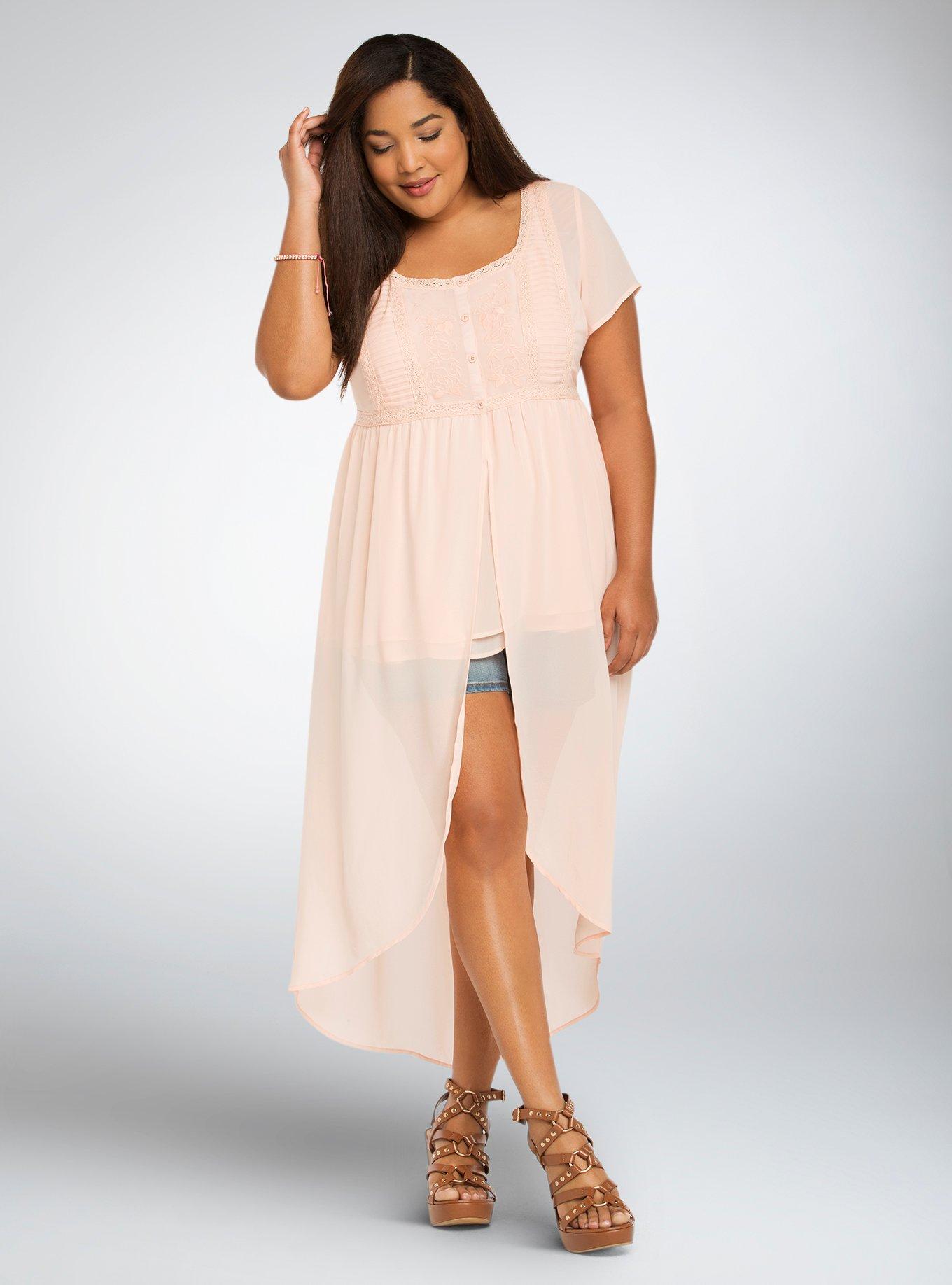 Plus Size Embroidered Chiffon Maxi Top, PALE BLUSH, alternate