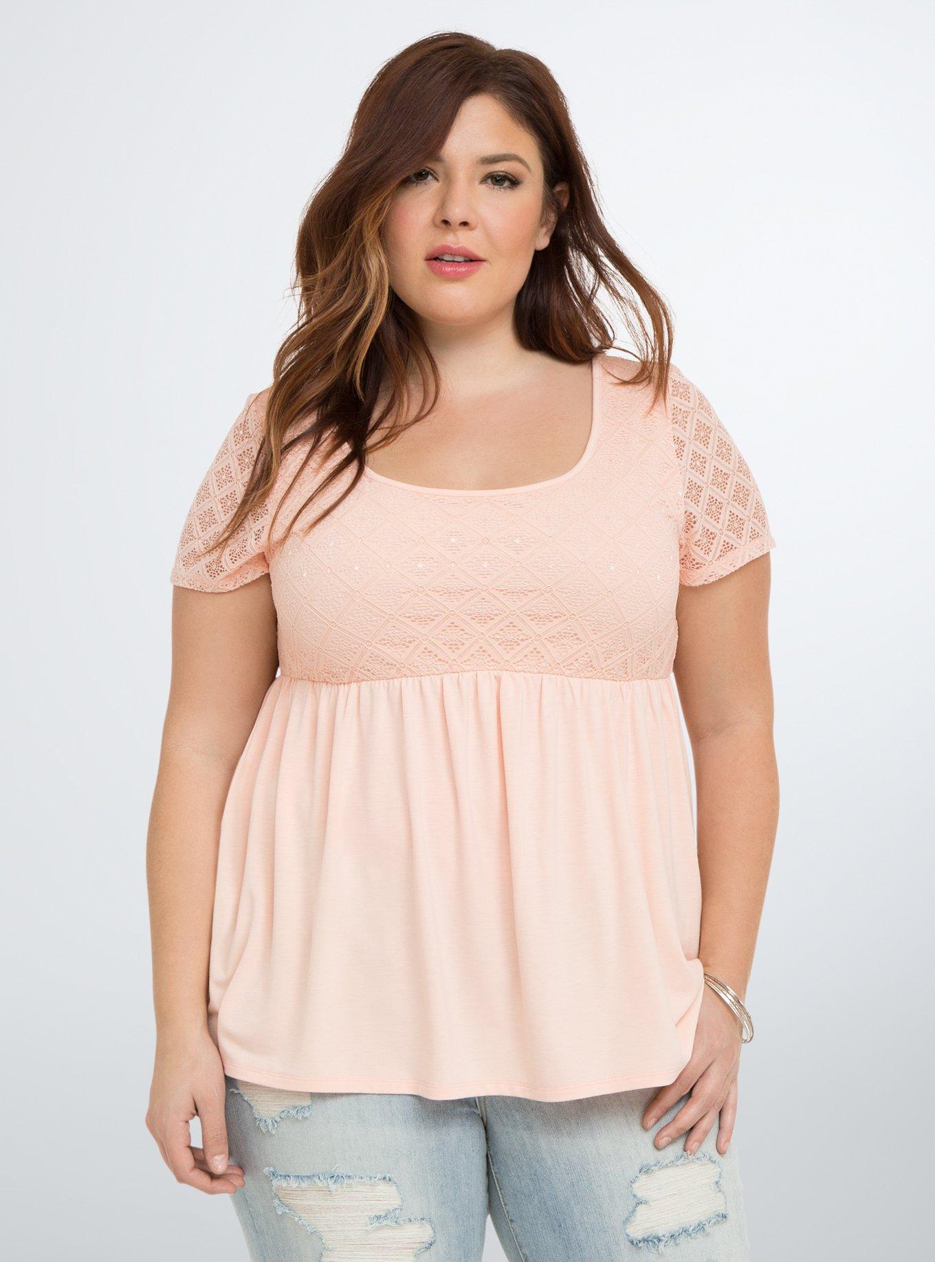 Lace Bodice Babydoll Top, PALE BLUSH, hi-res