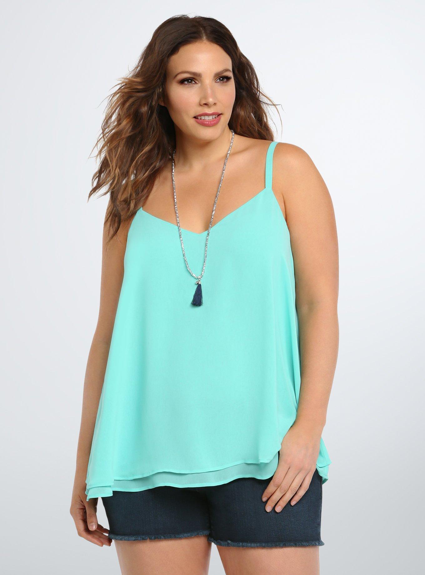 Double Layered Chiffon Cami, POOL BLUE, hi-res