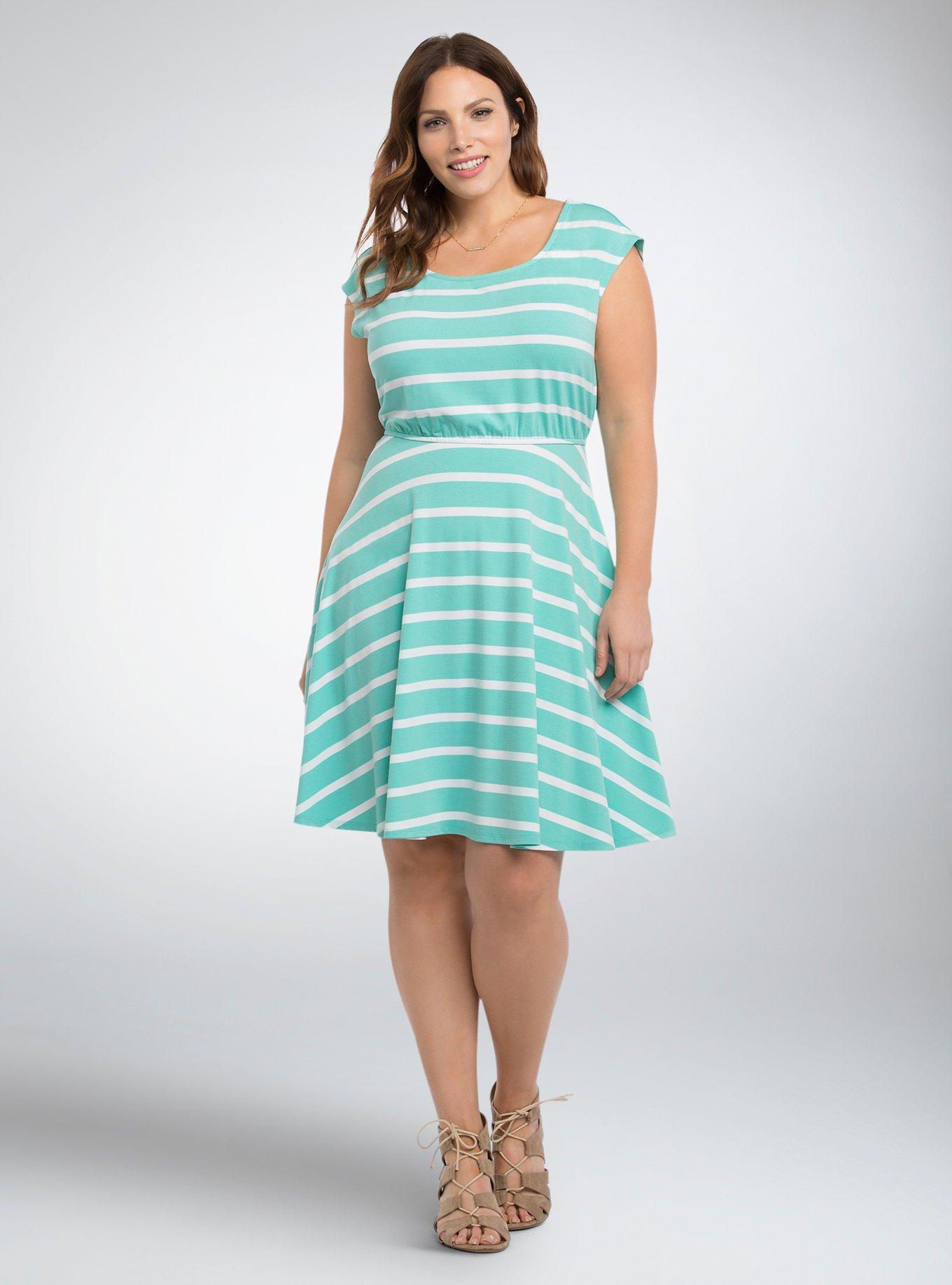 Striped Jersey Skater Dress, POOL BLUE, alternate