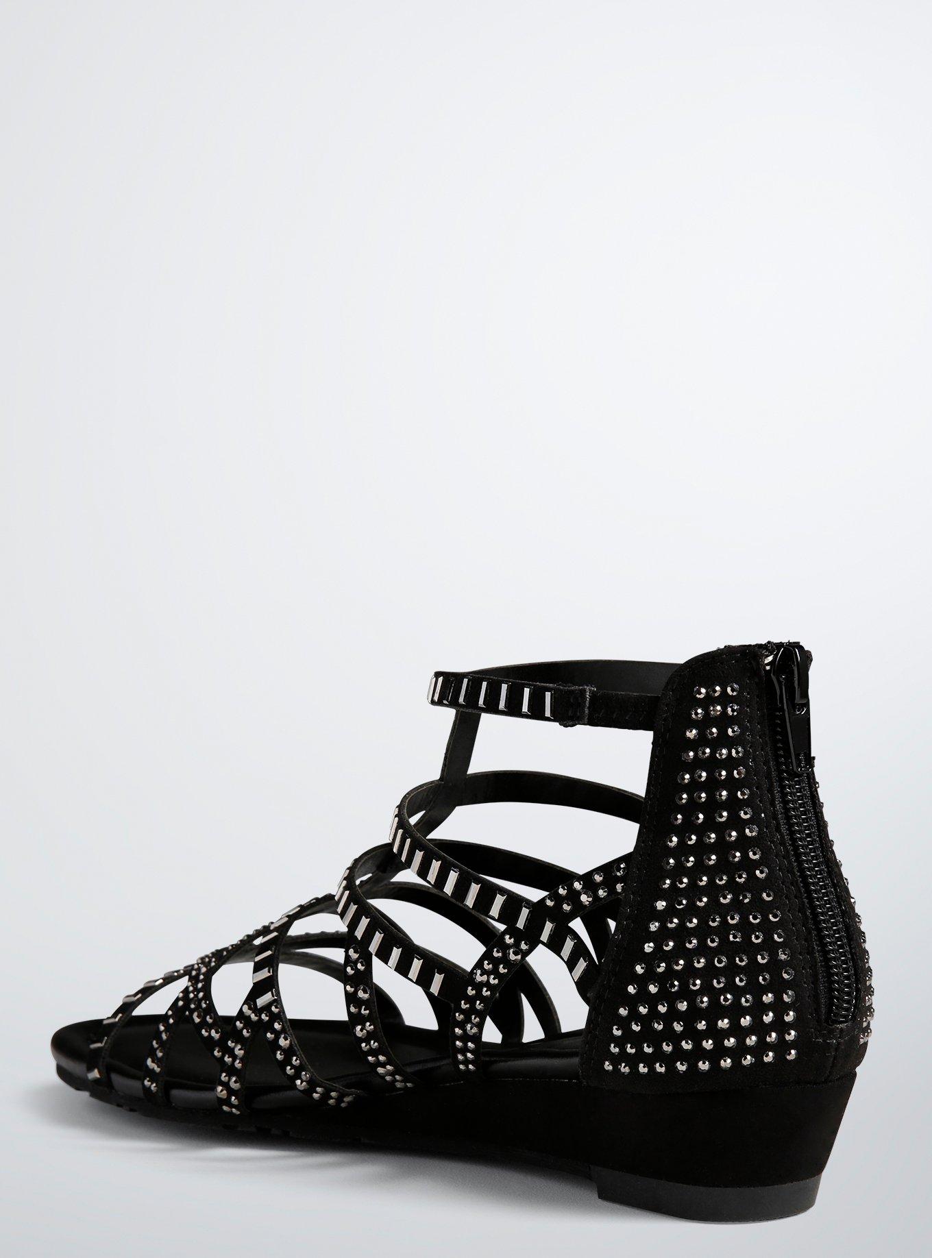 Plus Size Multi Gemstone Wedge Gladiator Sandals (Wide Width), BLACK, alternate