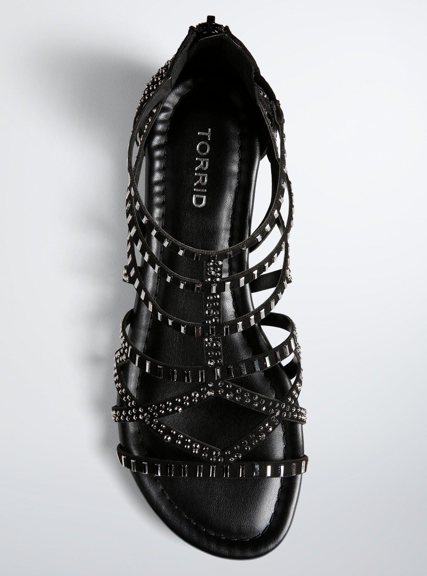 Plus Size Multi Gemstone Wedge Gladiator Sandals (Wide Width), BLACK, alternate