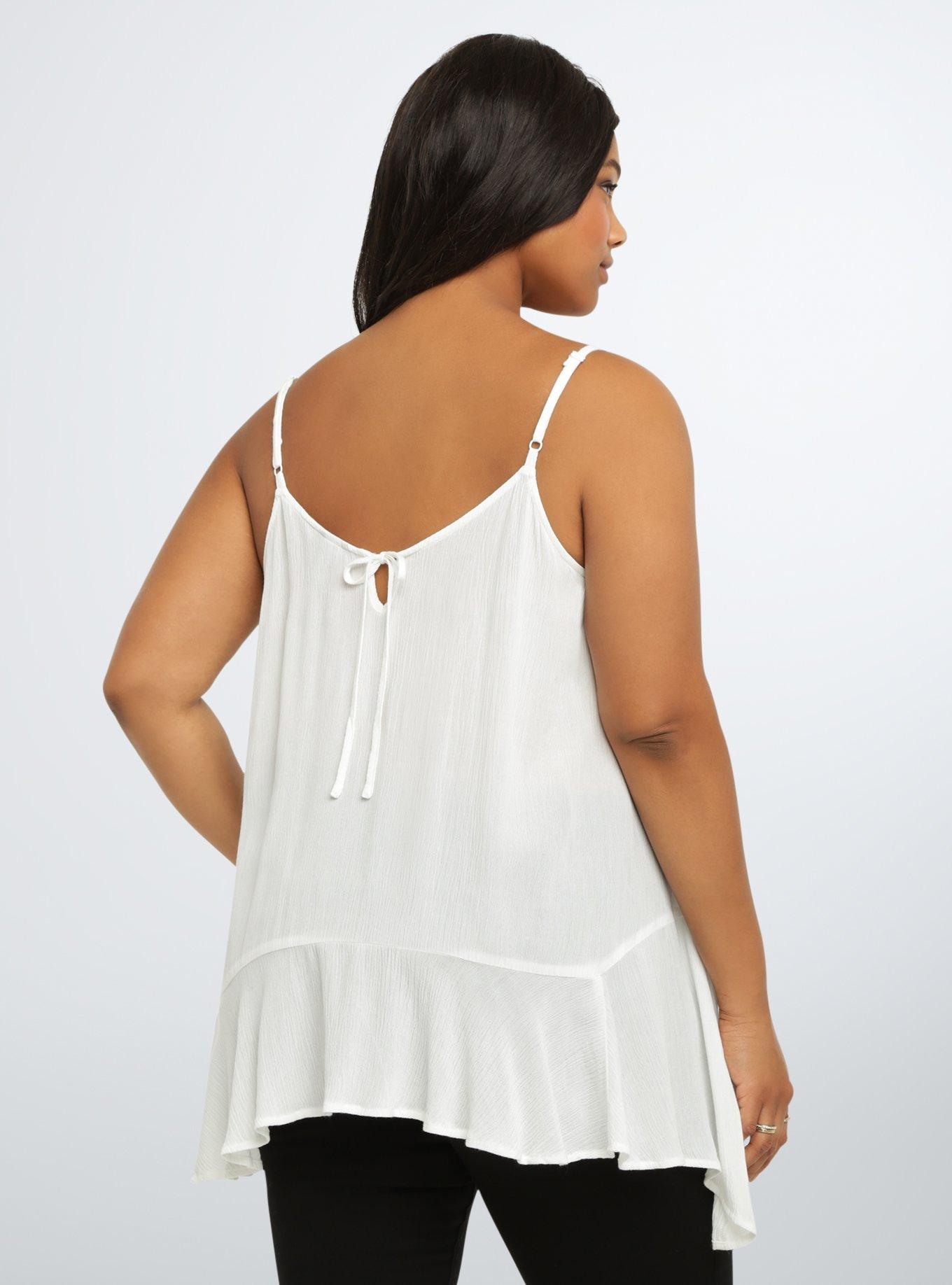 Embroidered Gauze Sharkbite Cami, CLOUD DANCER, alternate