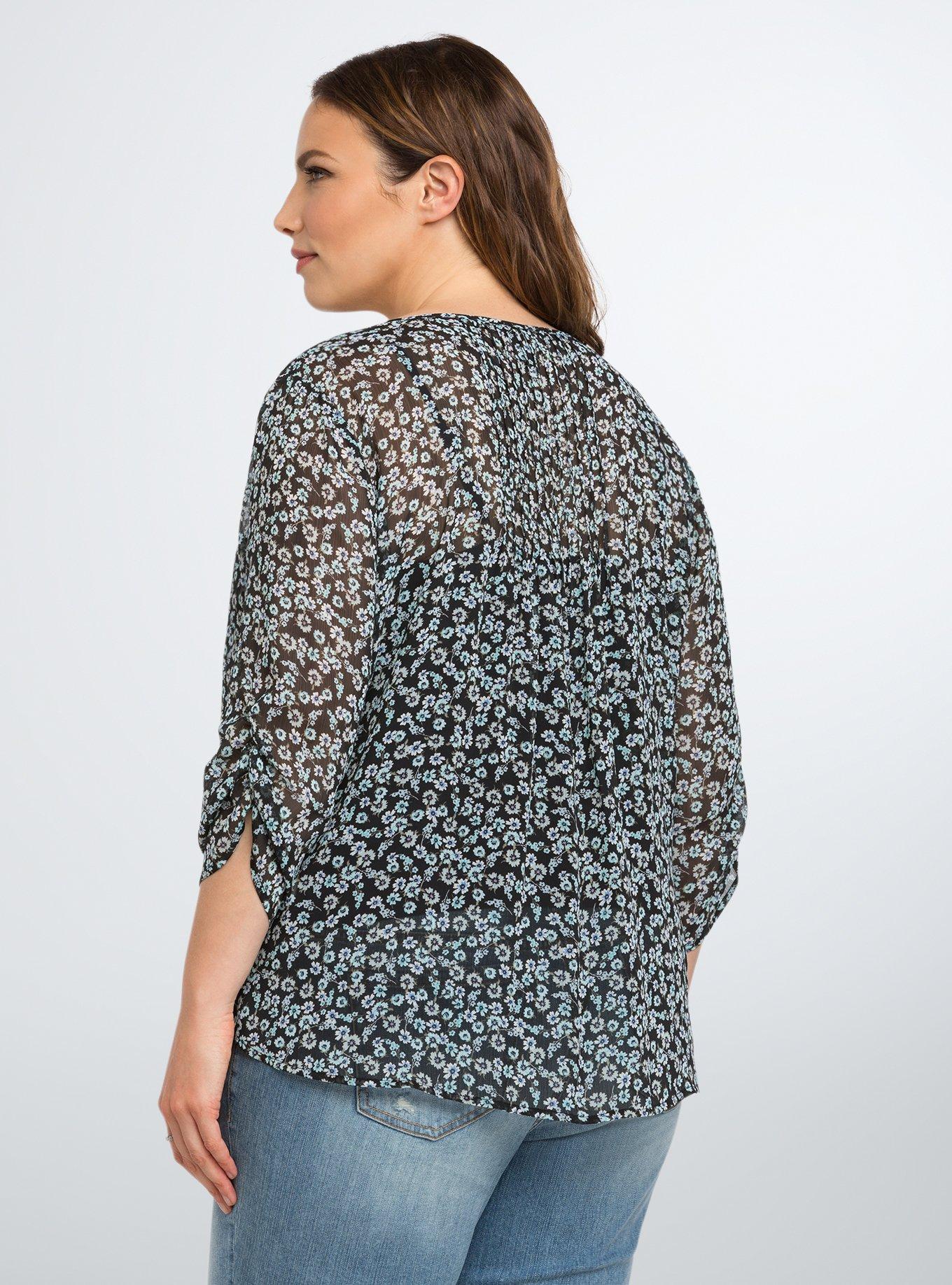 Floral Print Pintuck Top, FIELDS OF BLOOM, alternate