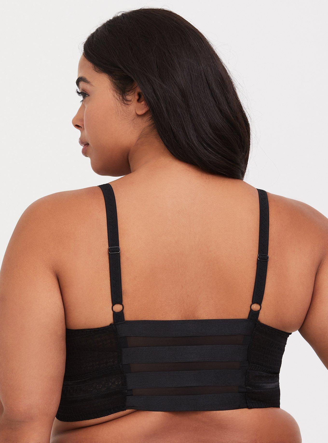 Plus Size Lightly Lined Linear Lace Bralette, BLACK, alternate