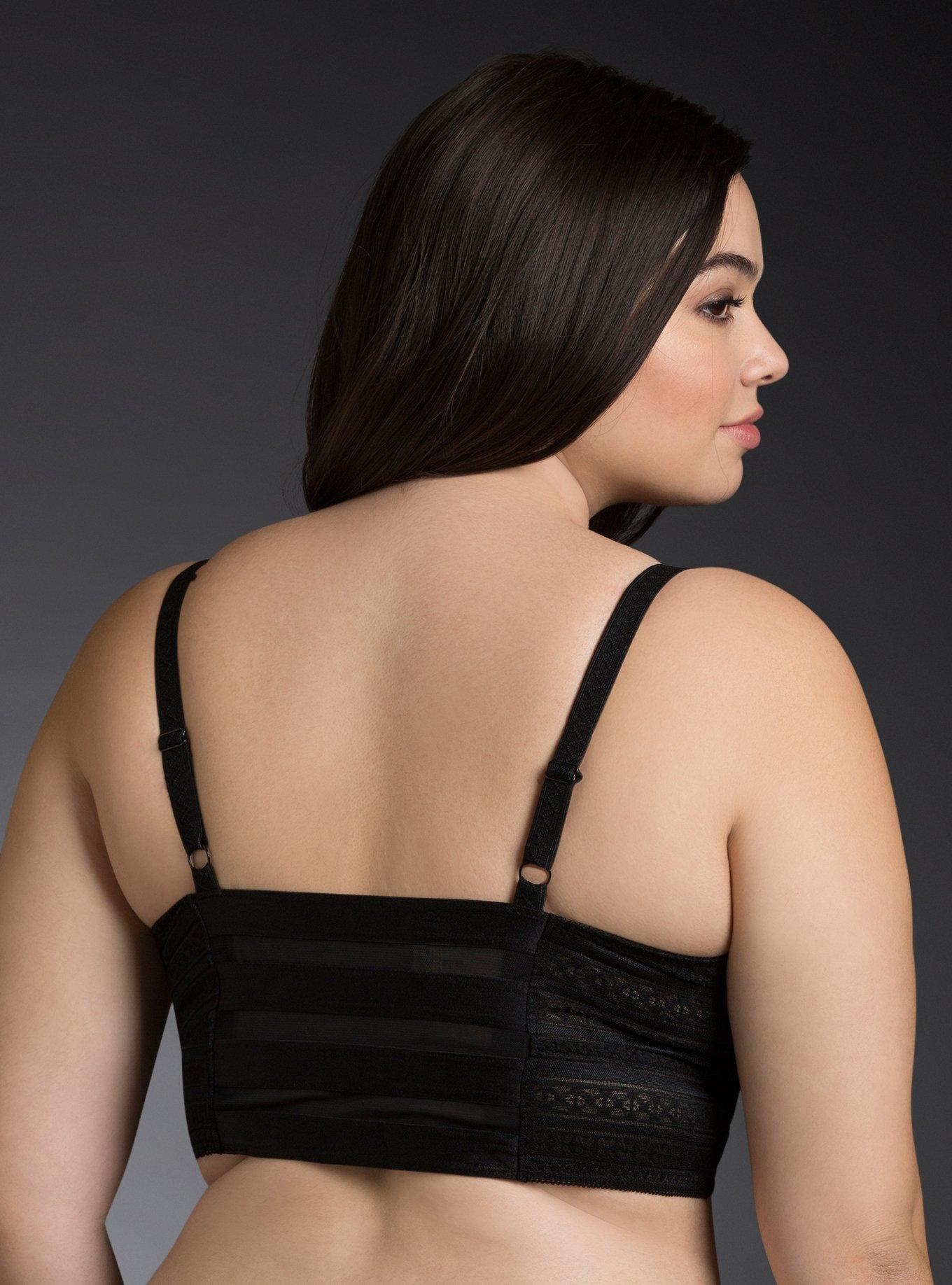 Plus Size Lightly Lined Linear Lace Bralette, BLACK, alternate