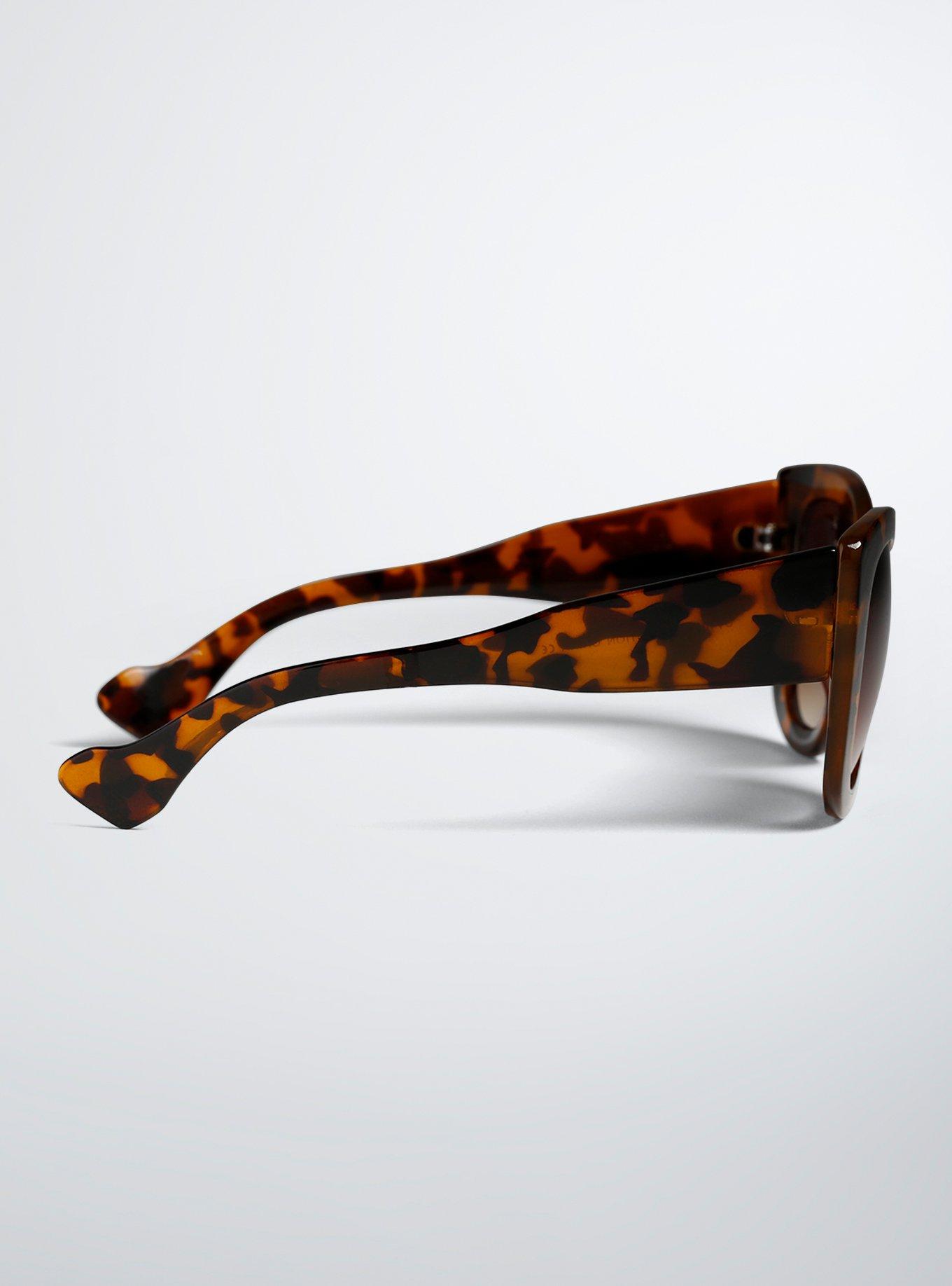 Tortoise Square Cat Eye Sunglasses, , alternate