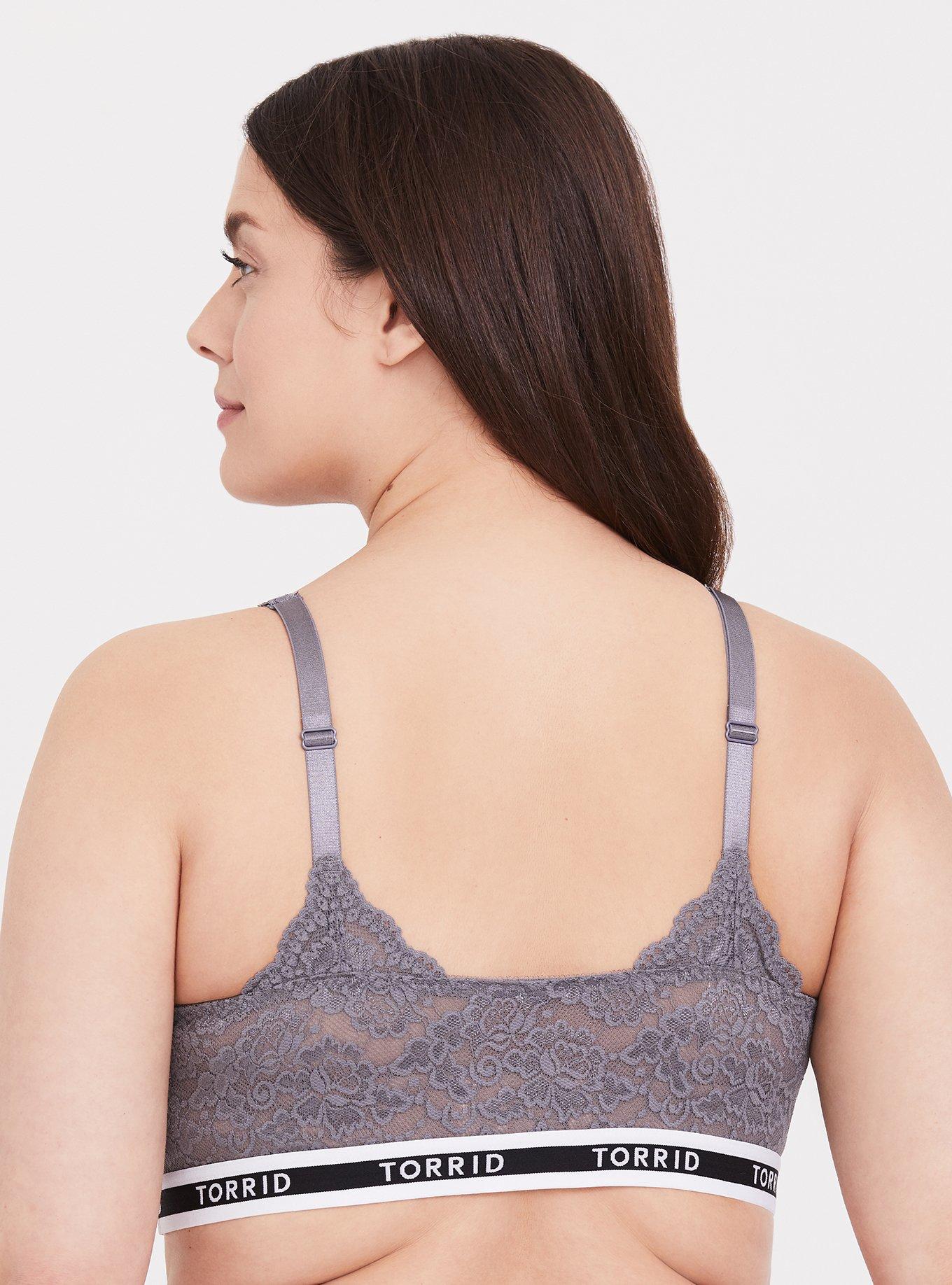 Plus Size Torrid Logo Slate Grey Lace Bralette, DARK PEARL GREY, alternate