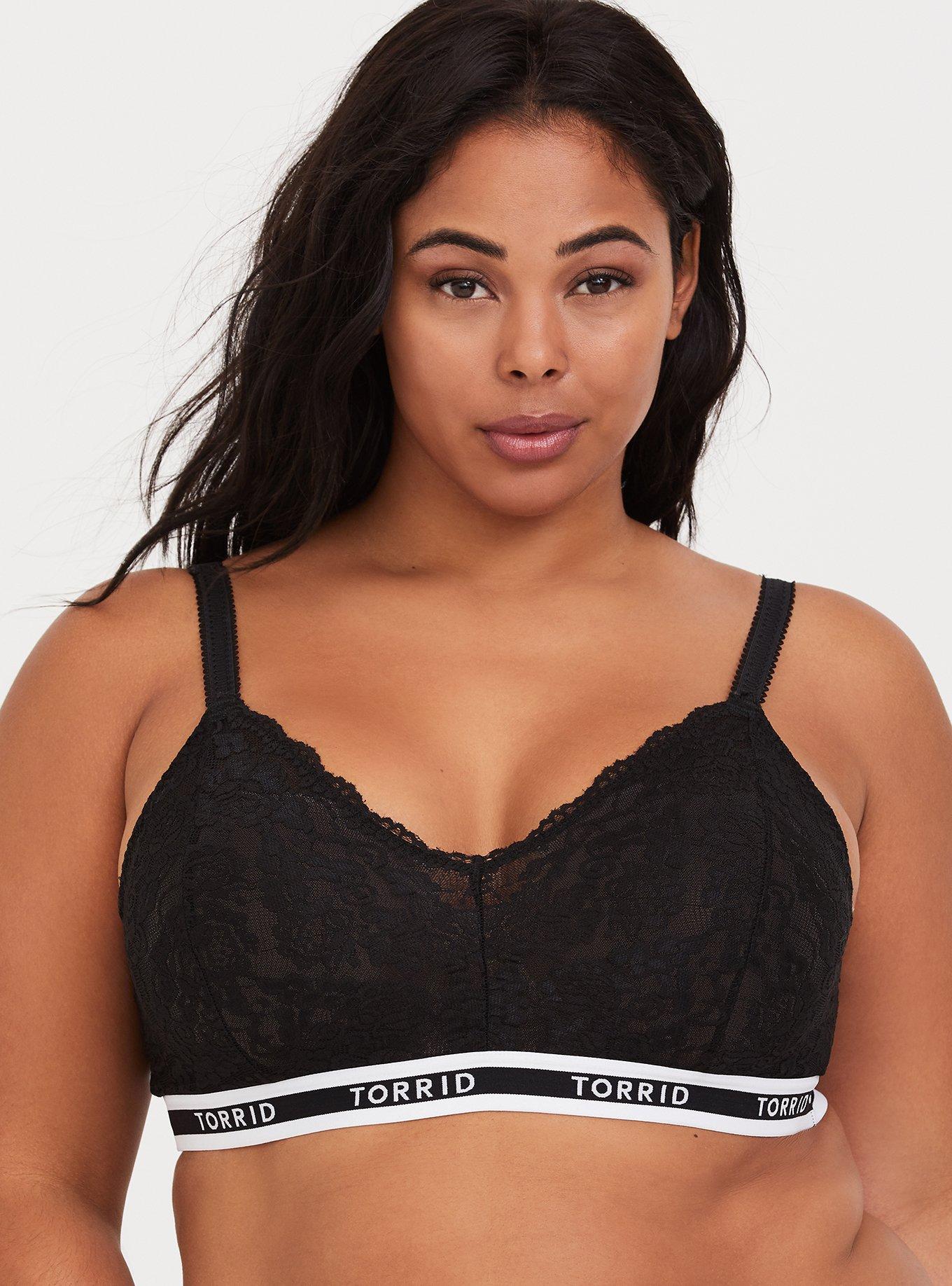 Torrid Logo Black Lace Bralette, BLACK, hi-res