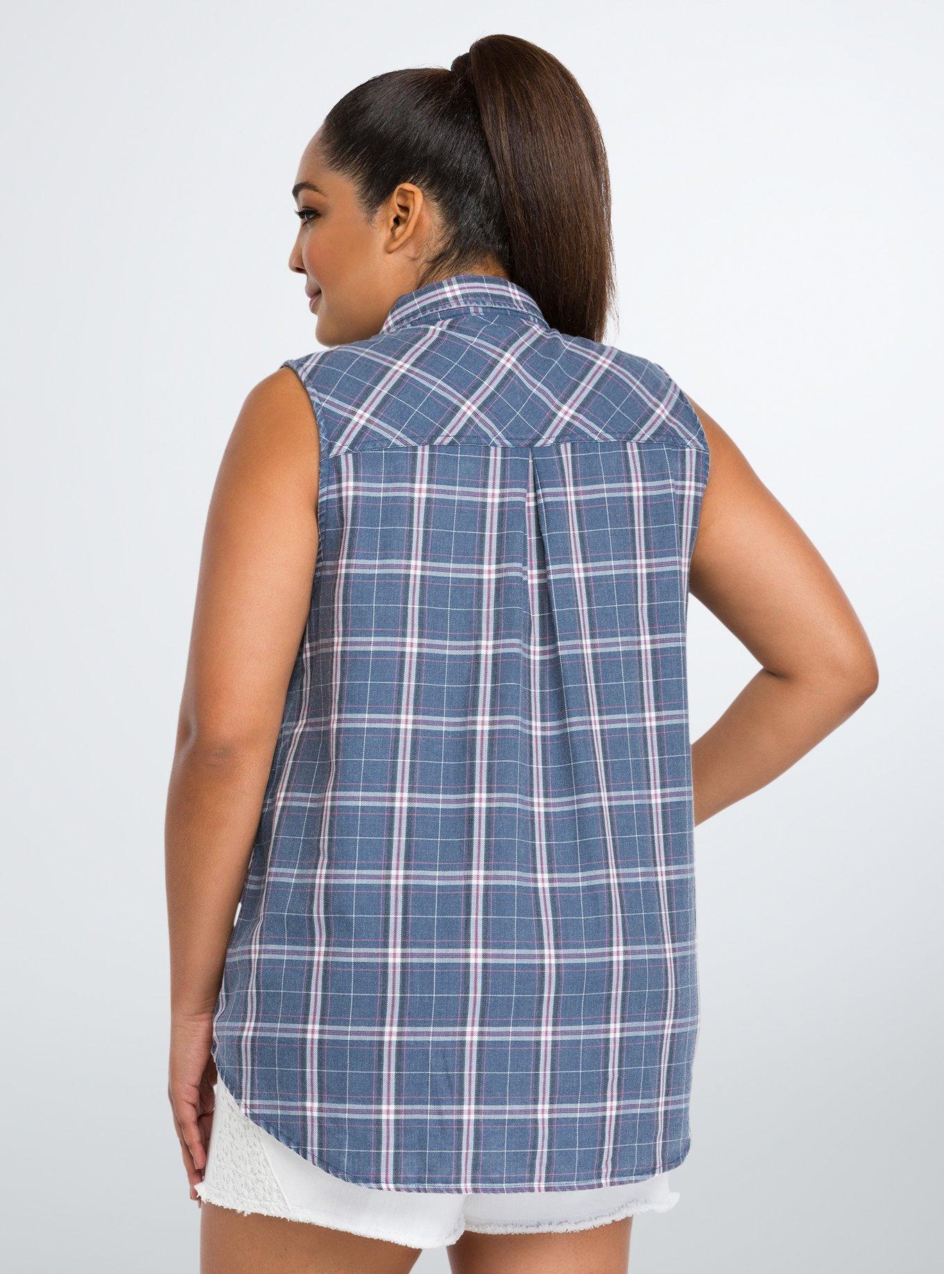 Plus Size Plaid Sleeveless Top, PLAID, alternate