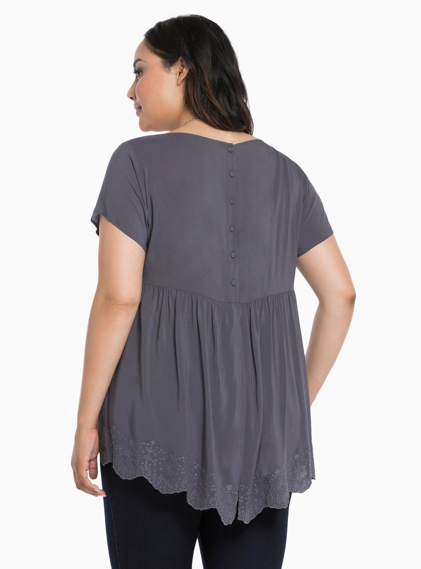 Embroidered Trim Split Back Top, NINE IRON, alternate