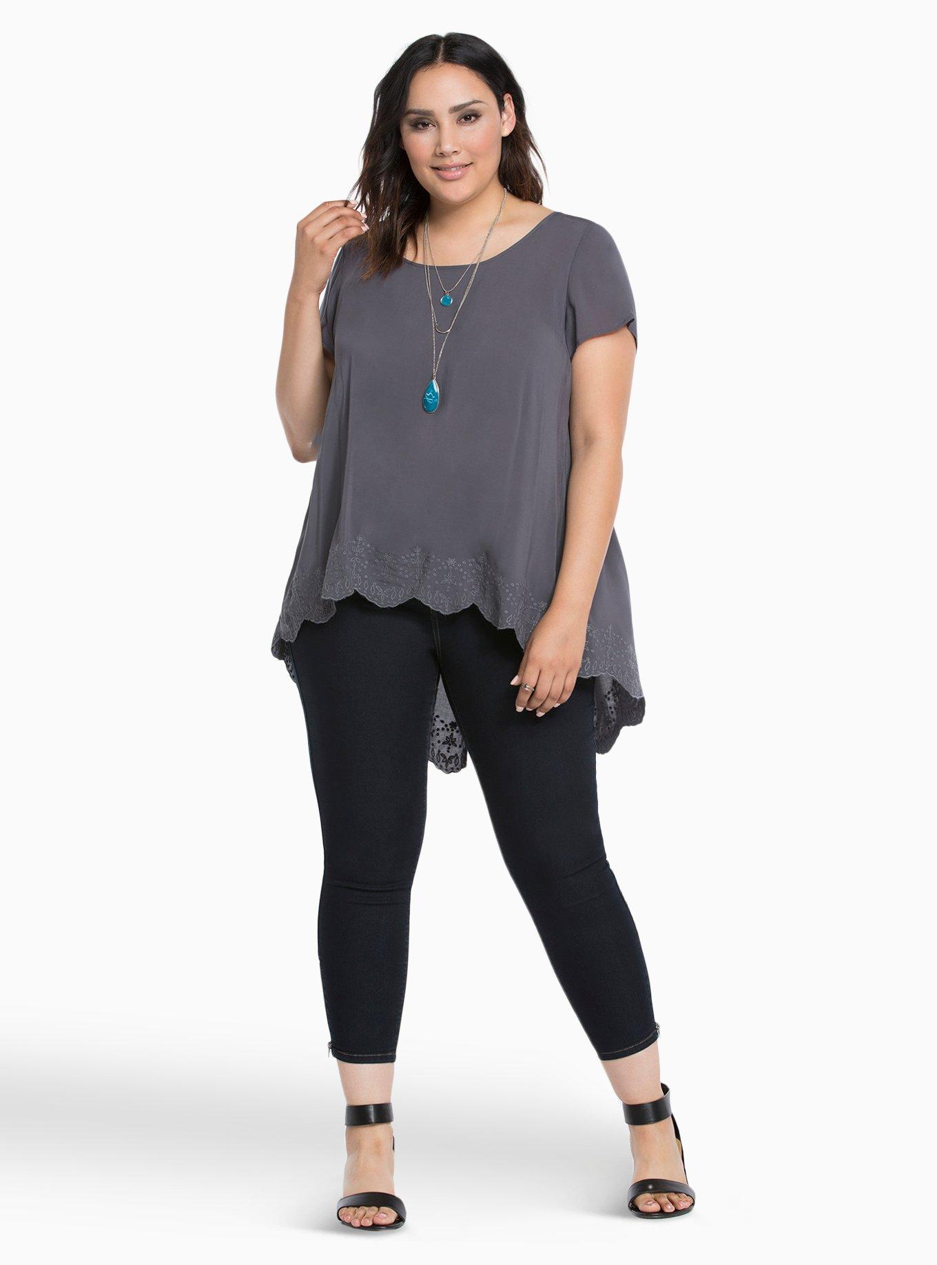 Embroidered Trim Split Back Top, NINE IRON, alternate