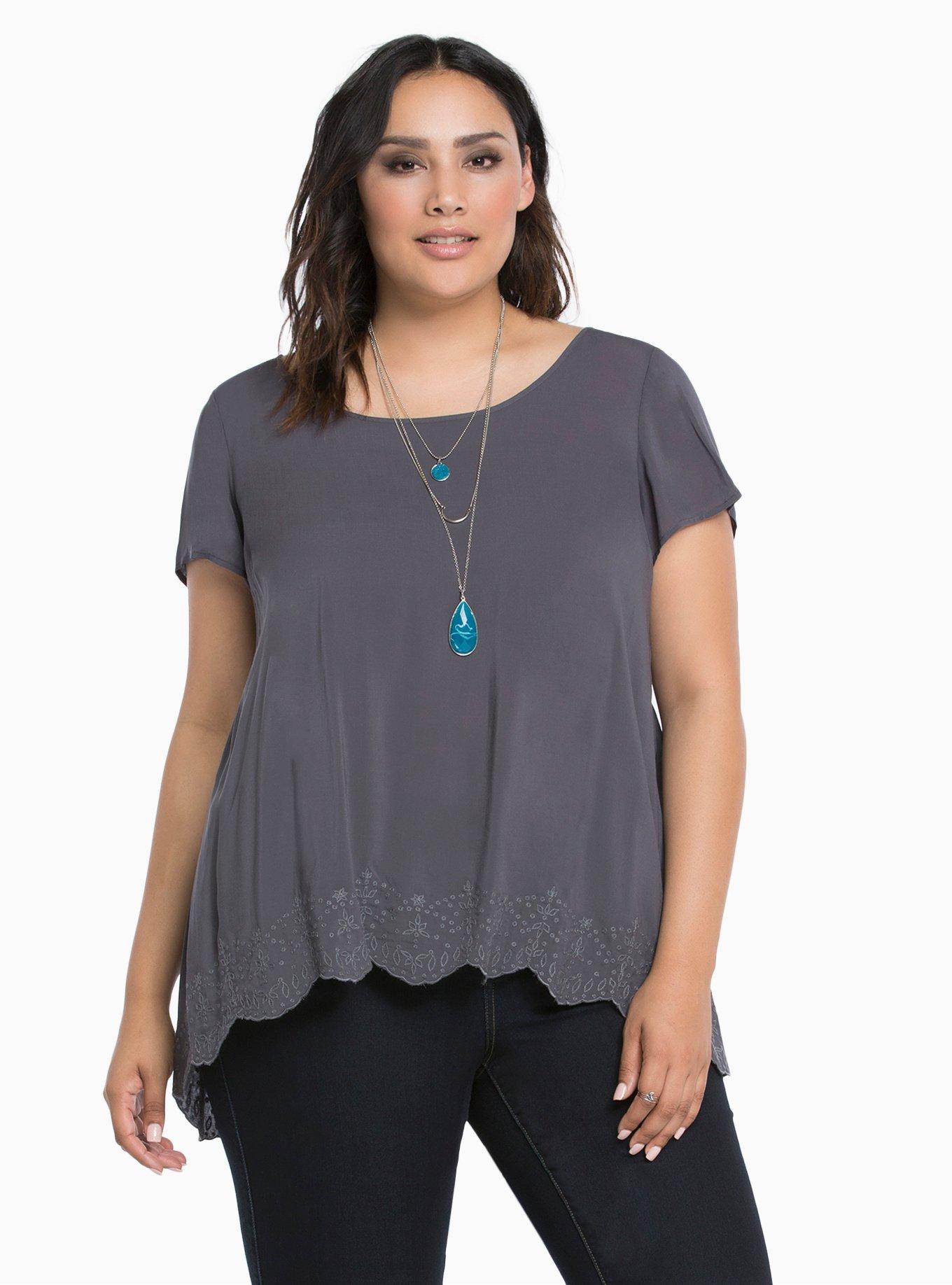 Embroidered Trim Split Back Top, NINE IRON, hi-res