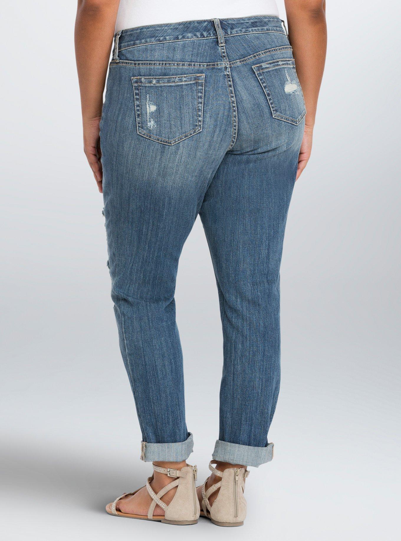 Plus Size - Torrid Premium Boyfriend Jeans - Medium Wash with American Flag  Destruction - Torrid