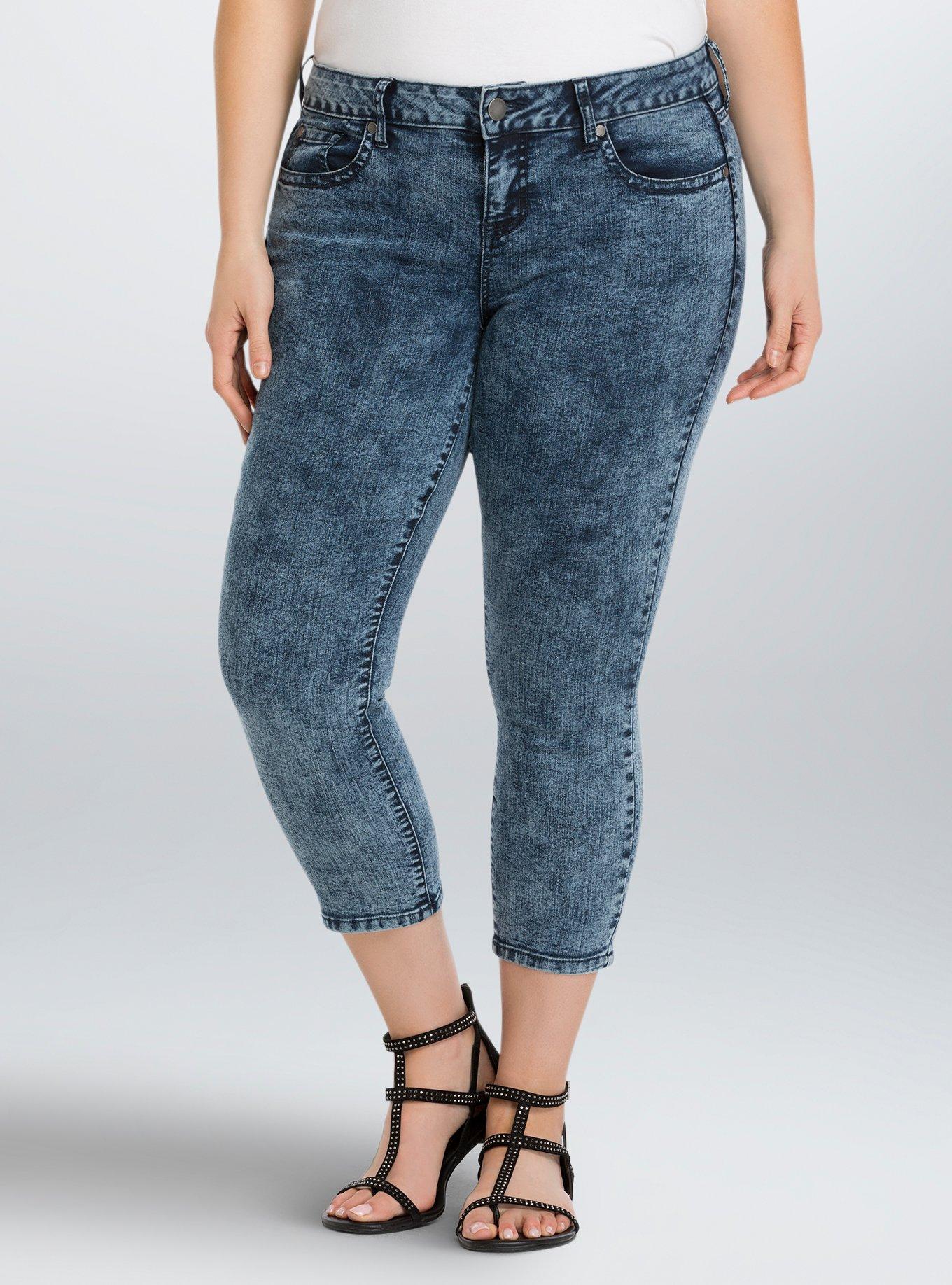 Plus Size Torrid Cropped Skinny Jeans - Acid Wash, , hi-res