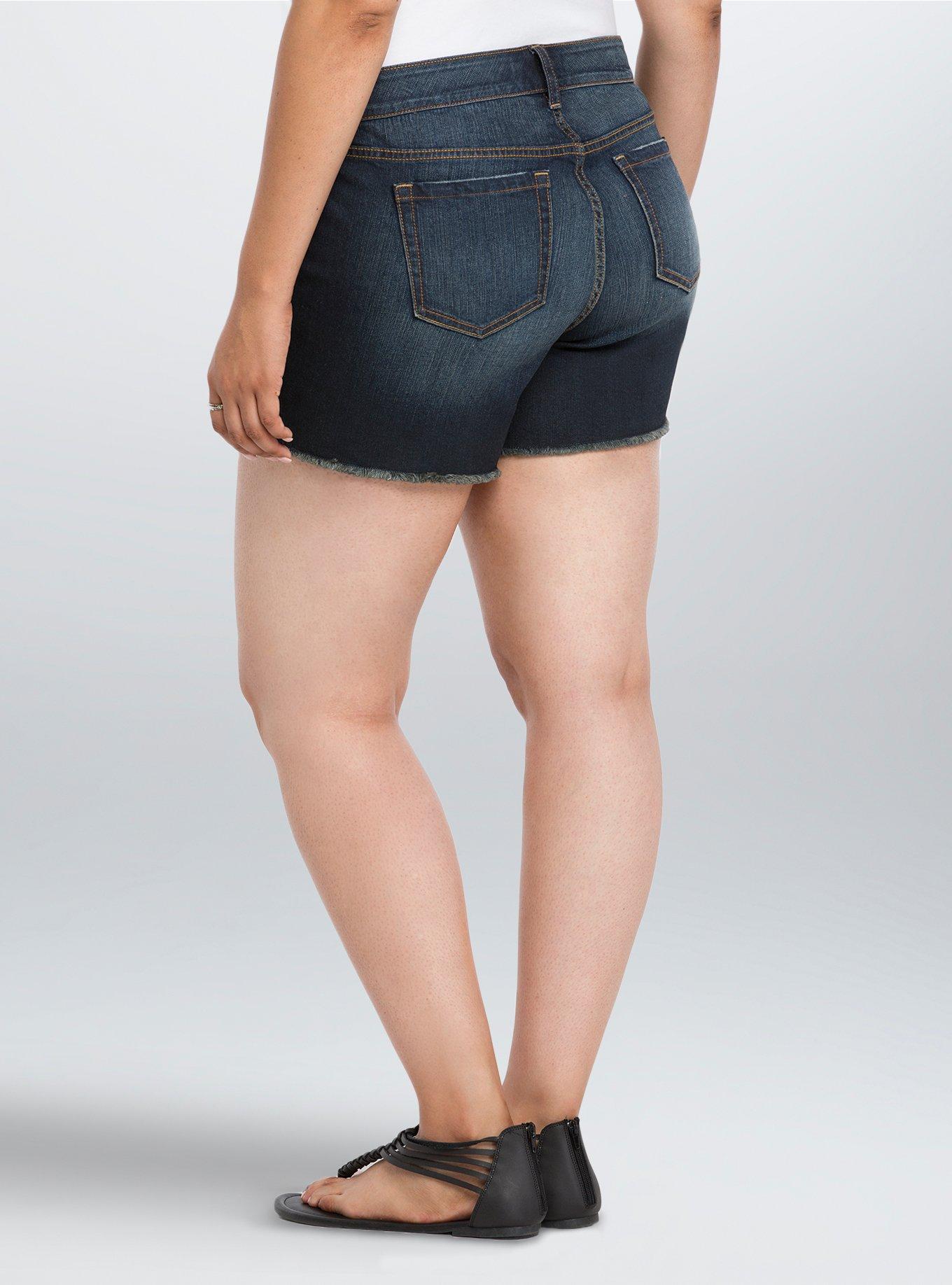 Torrid Skinny Shorts - Dark Wash with American Flag Destruction, BAYOU, alternate