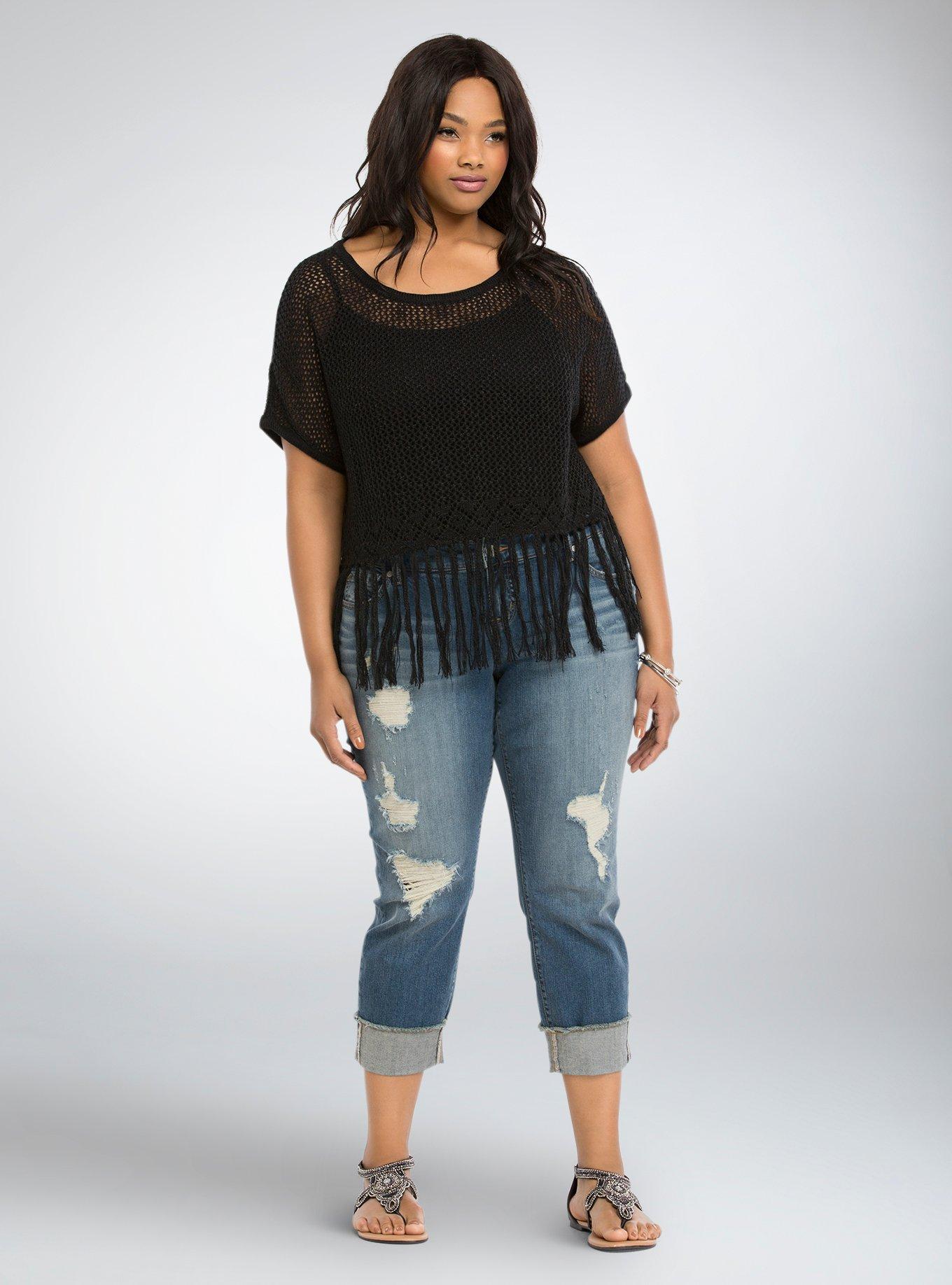 Plus Size - Open Stitch Fringe Crop Top - Torrid