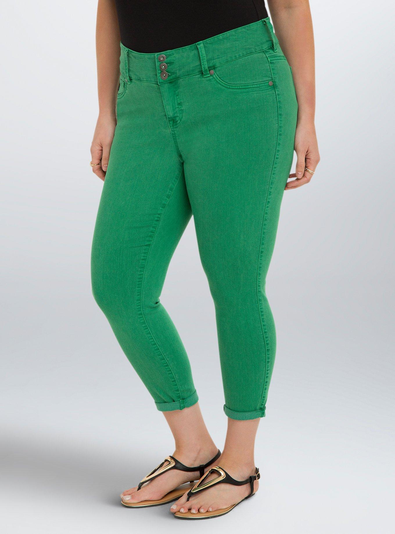 Plus Size - Torrid Cropped Jeggings - Kelly Green Wash - Torrid