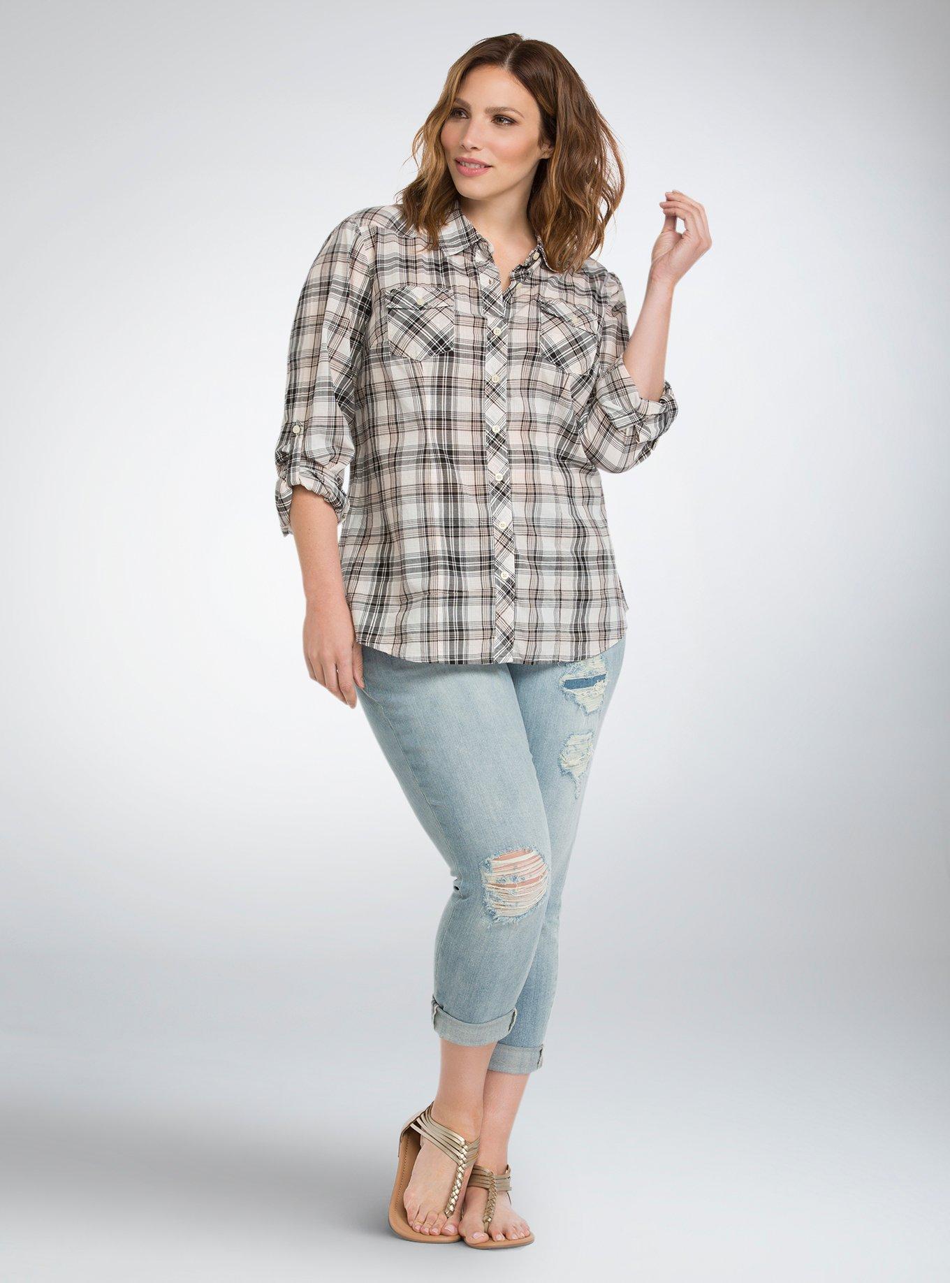 Plus Size Plaid Camp Shirt, ALMOST PLAID, alternate