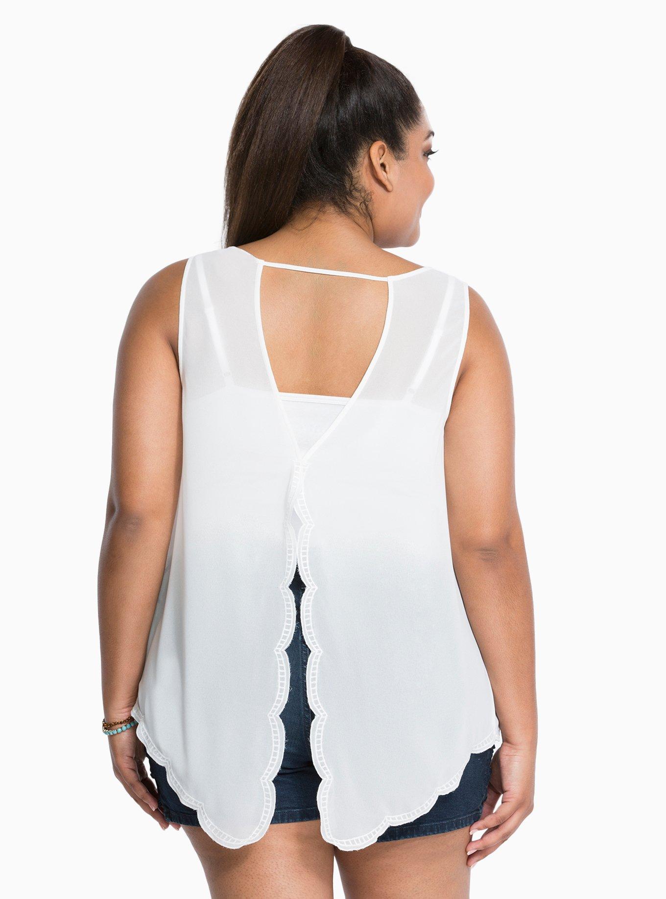 Plus Size Embroidered Split Back Tank Top, CLOUD DANCER, alternate
