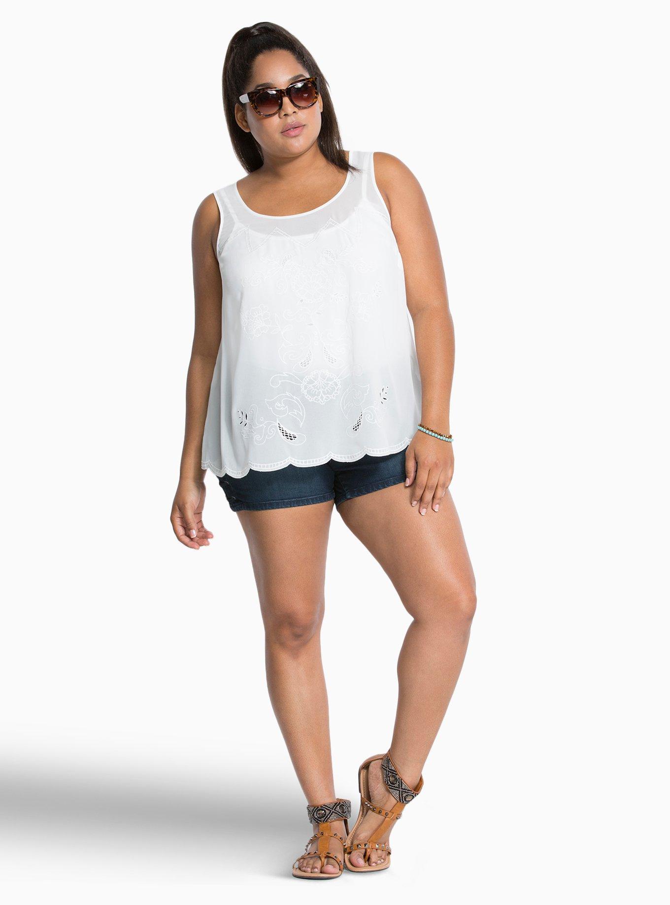 Plus Size Embroidered Split Back Tank Top, CLOUD DANCER, alternate