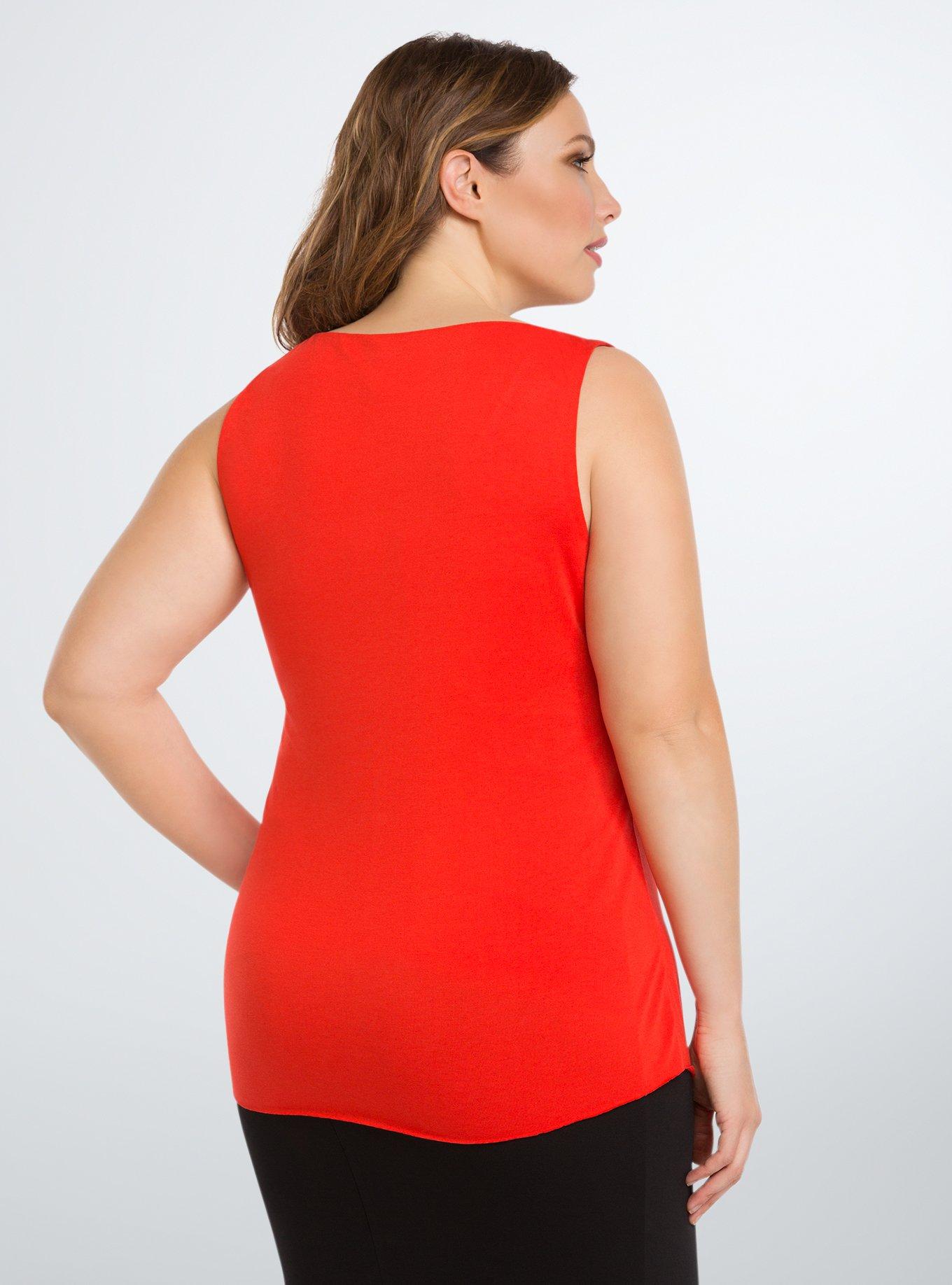 Shirred Side Tank Top, SUNSET RED, alternate