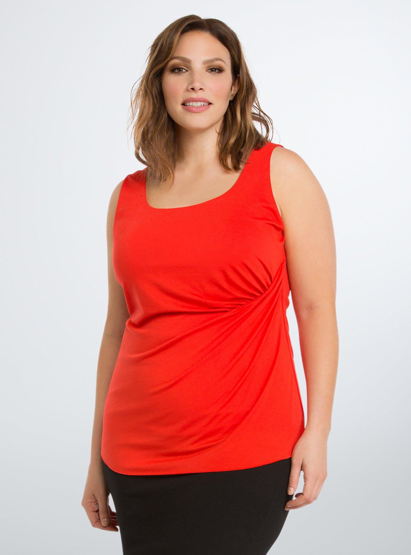 Shirred Side Tank Top, SUNSET RED, hi-res