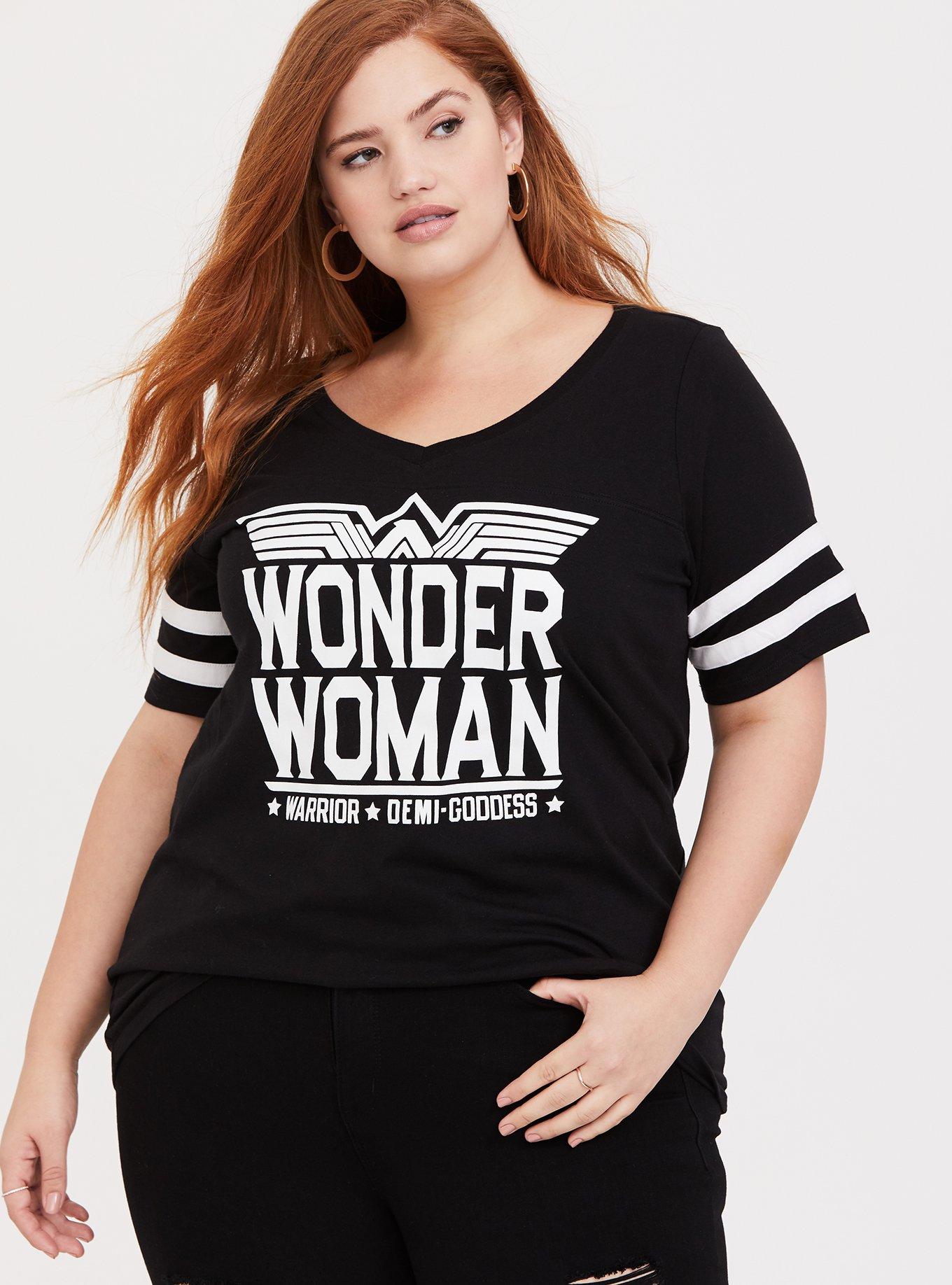 Plus Size - DC Comics Wonder Woman Black Classic Fit Football Top