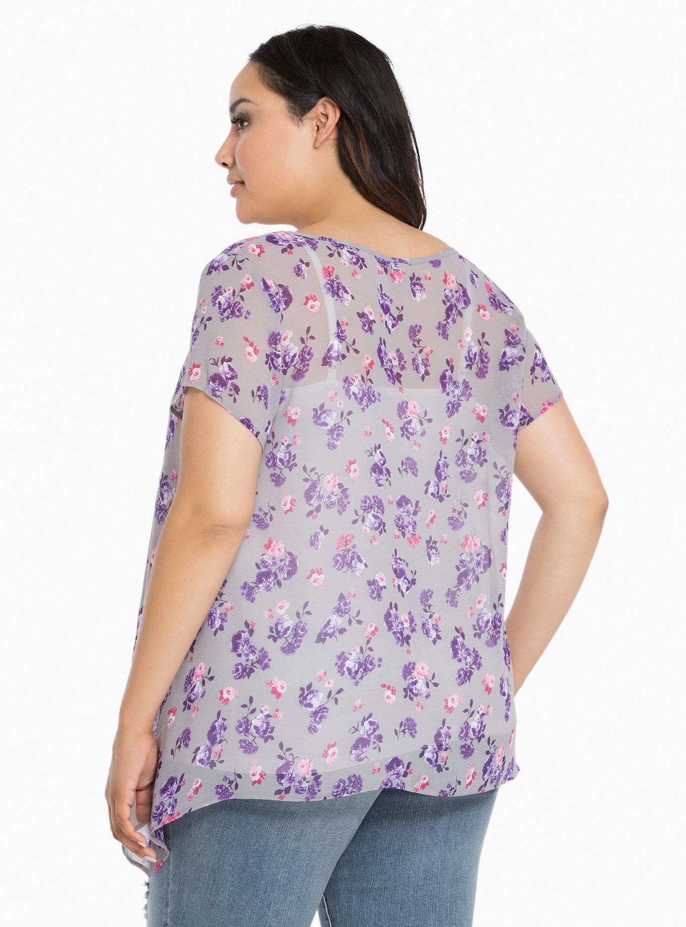 Floral Print Chiffon Sharkbite Top, AGATHAS ROSES, alternate