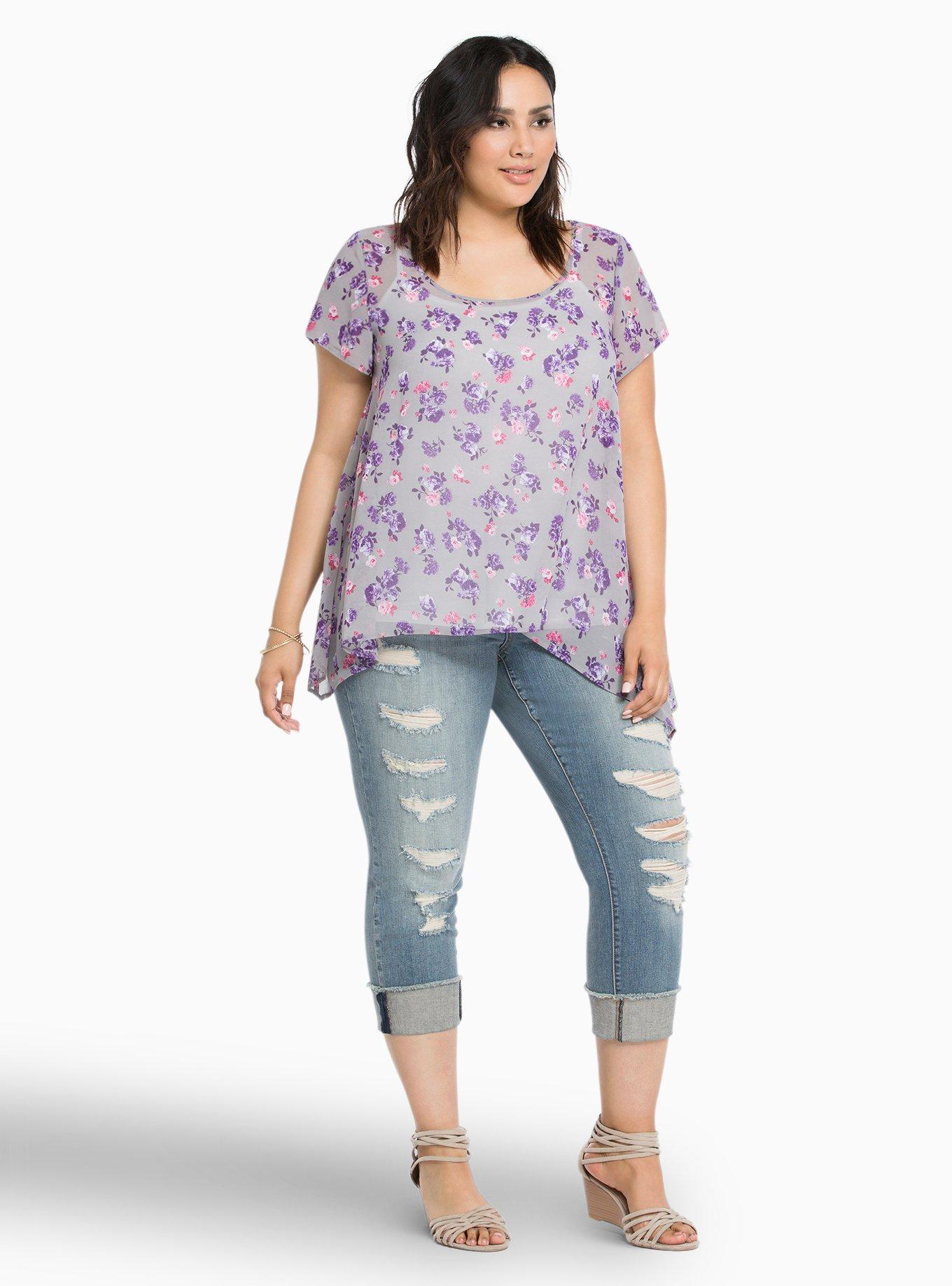 Floral Print Chiffon Sharkbite Top, AGATHAS ROSES, alternate