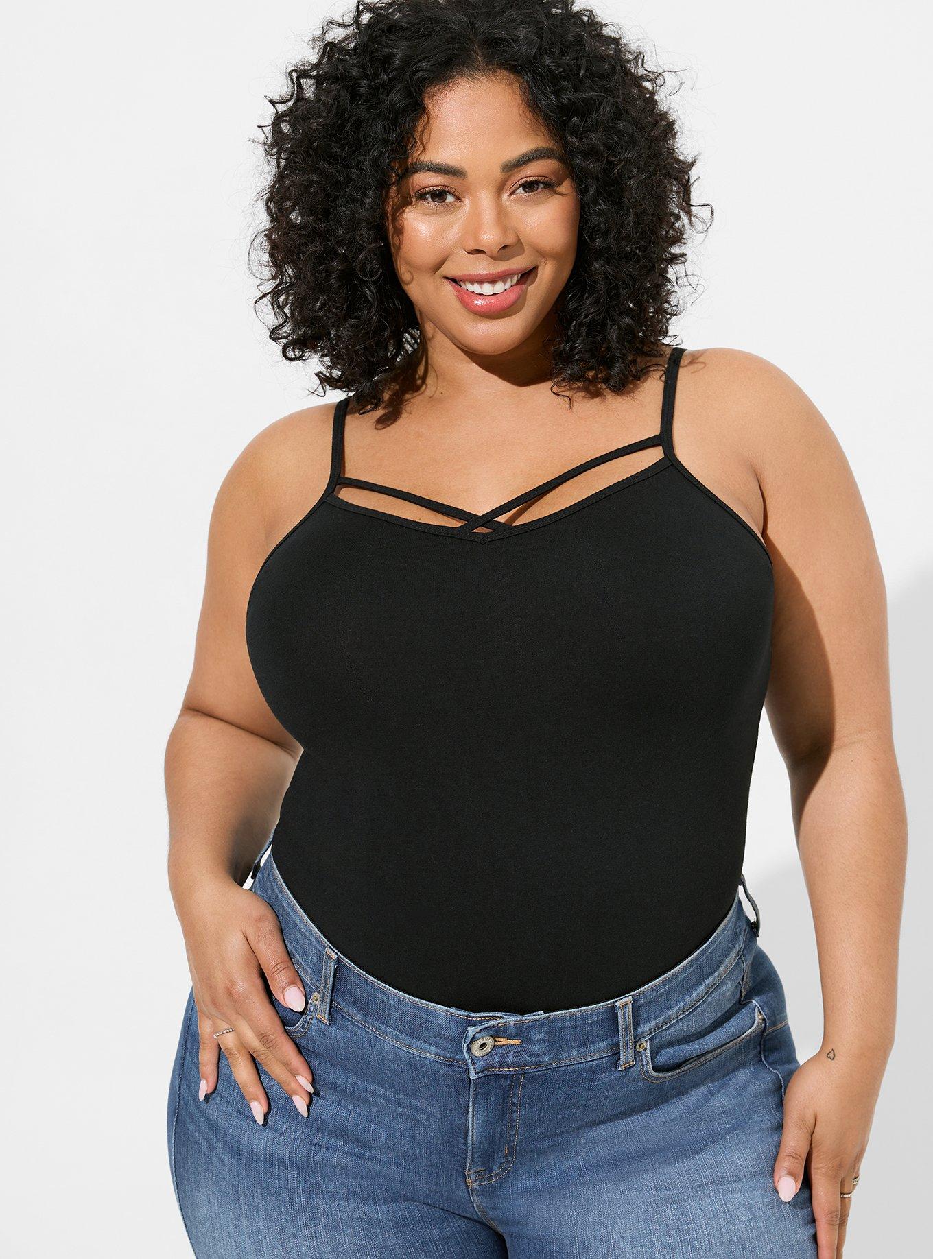 Women's Black Cami Curves And Edges One Size Top Blouse Wide Straps