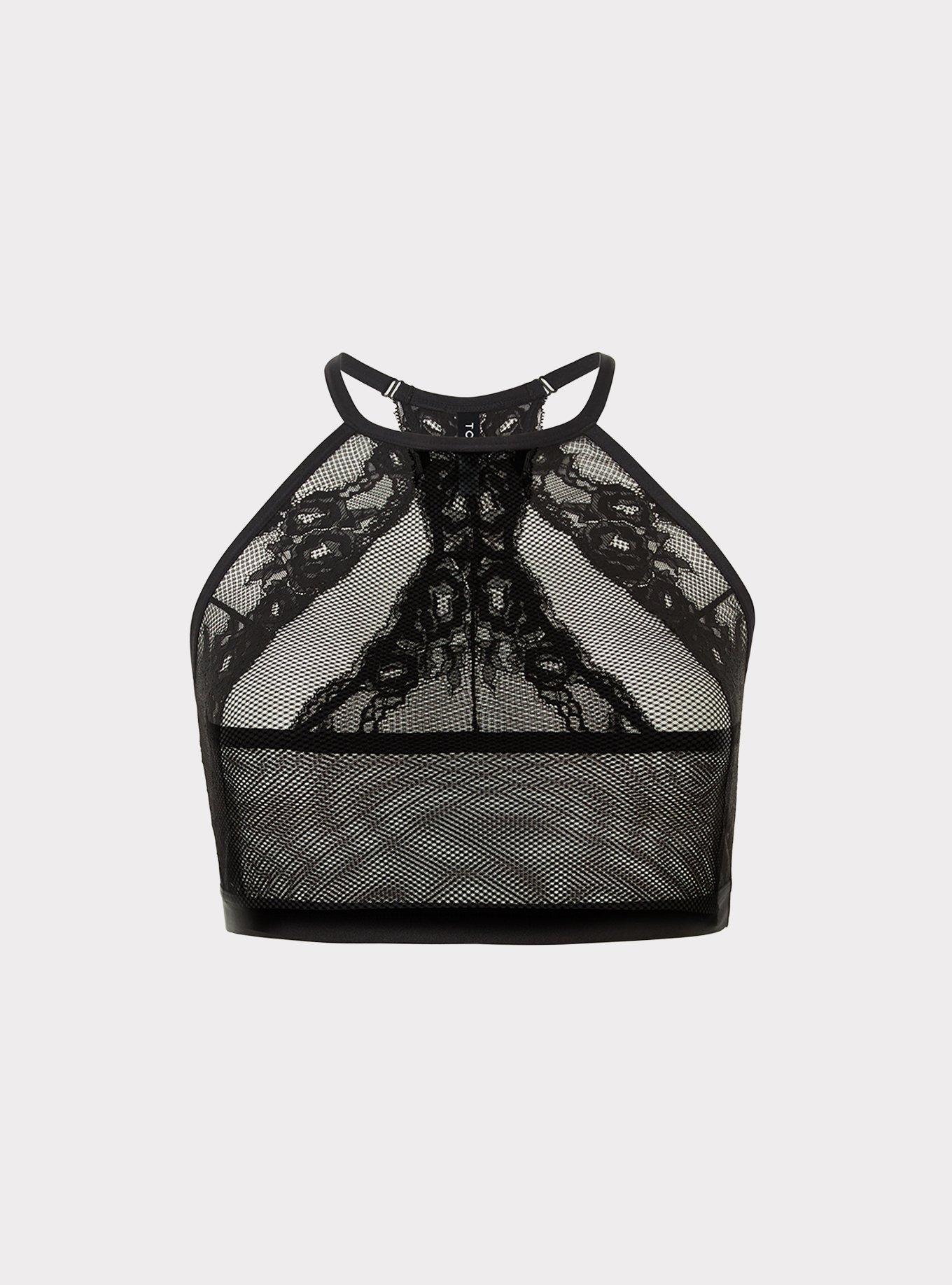 Plus Size - Black Mesh & Lace Halter Bralette - Torrid