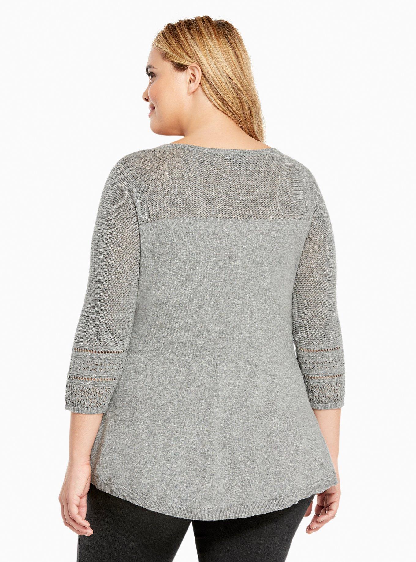 Plus Size - Hi-Lo Pointelle Inset Sweater - Torrid