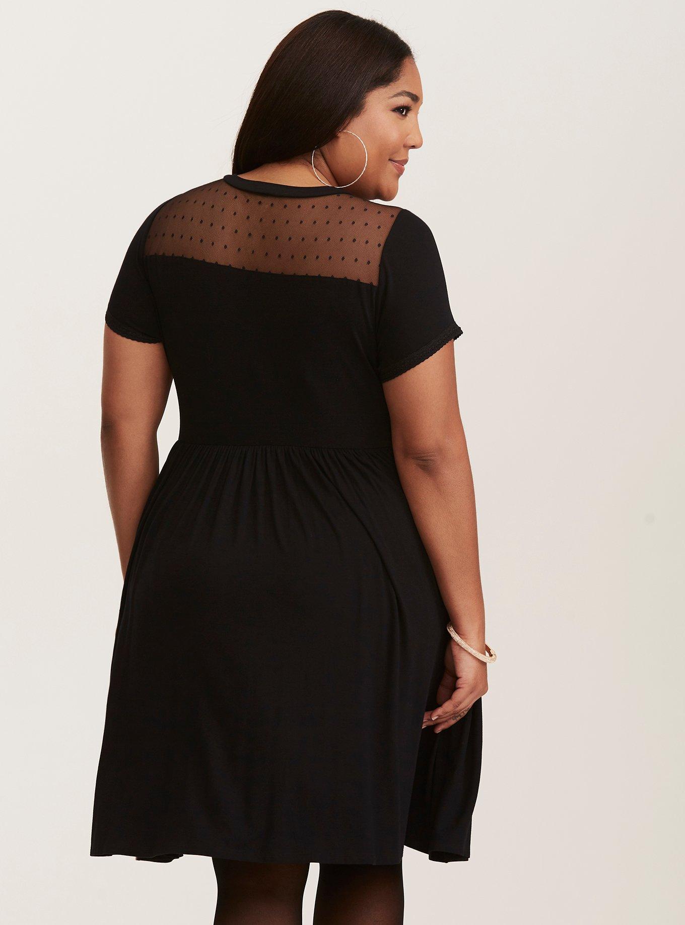 Plus Size - Dot Mesh Inset Skater Dress - Torrid