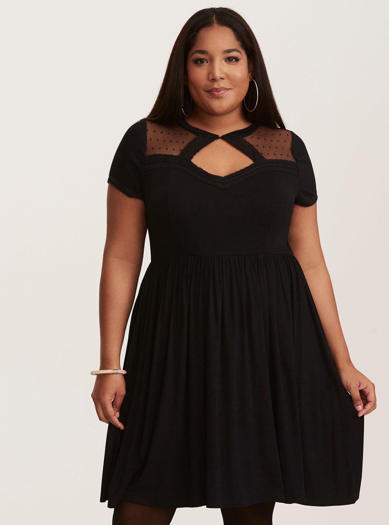 Plus Size - Dot Mesh Inset Skater Dress - Torrid