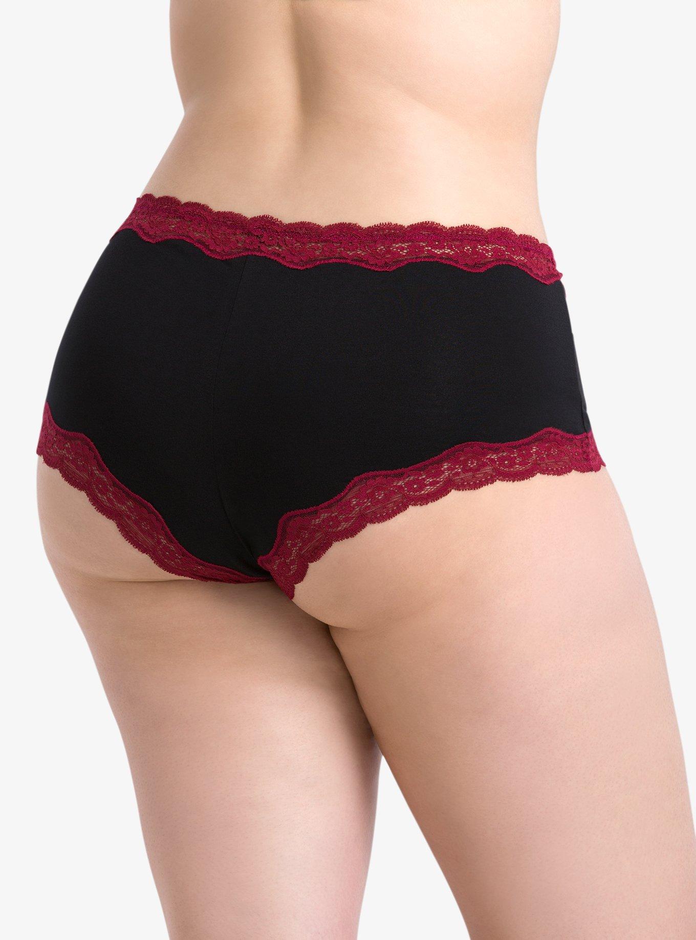 Plus Size Lace Trim Cotton Cheeky Panty, RICH BLACK, alternate